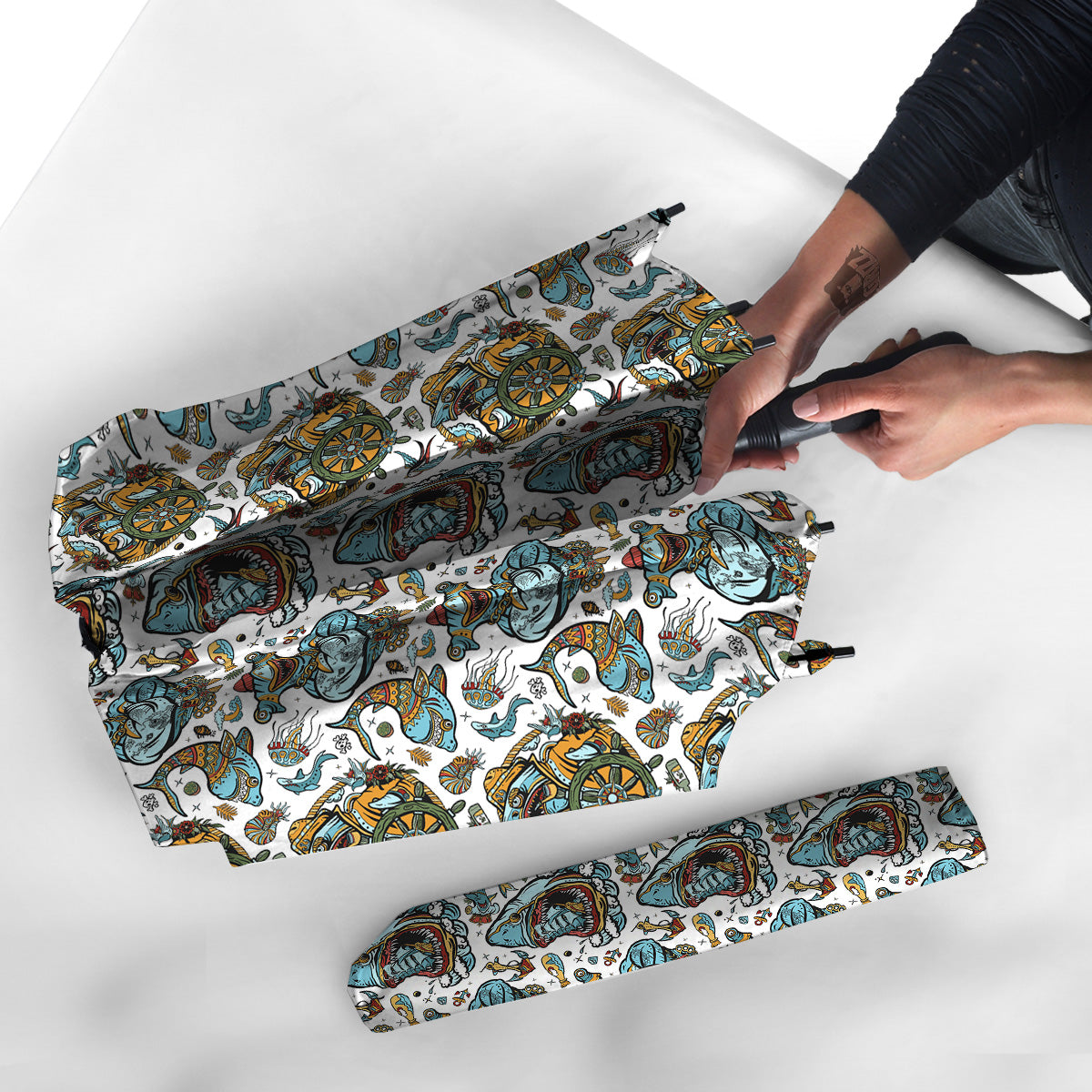 Sharks Underwater Tattoo Print Pattern Umbrella-grizzshop