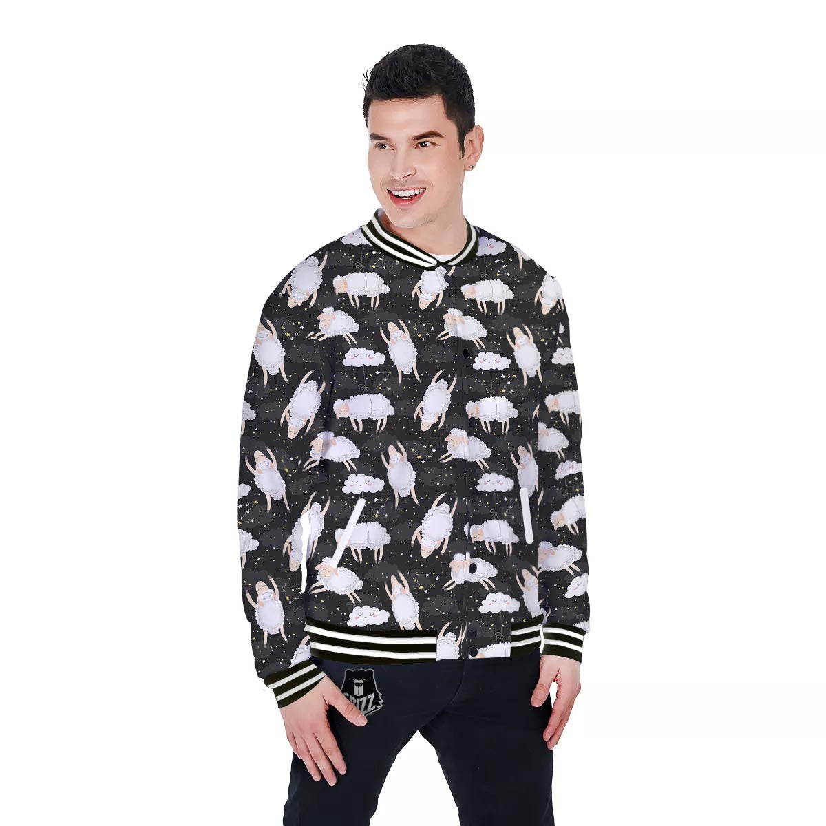 Sheep And Star Print Pattern Baseball Jacket-grizzshop