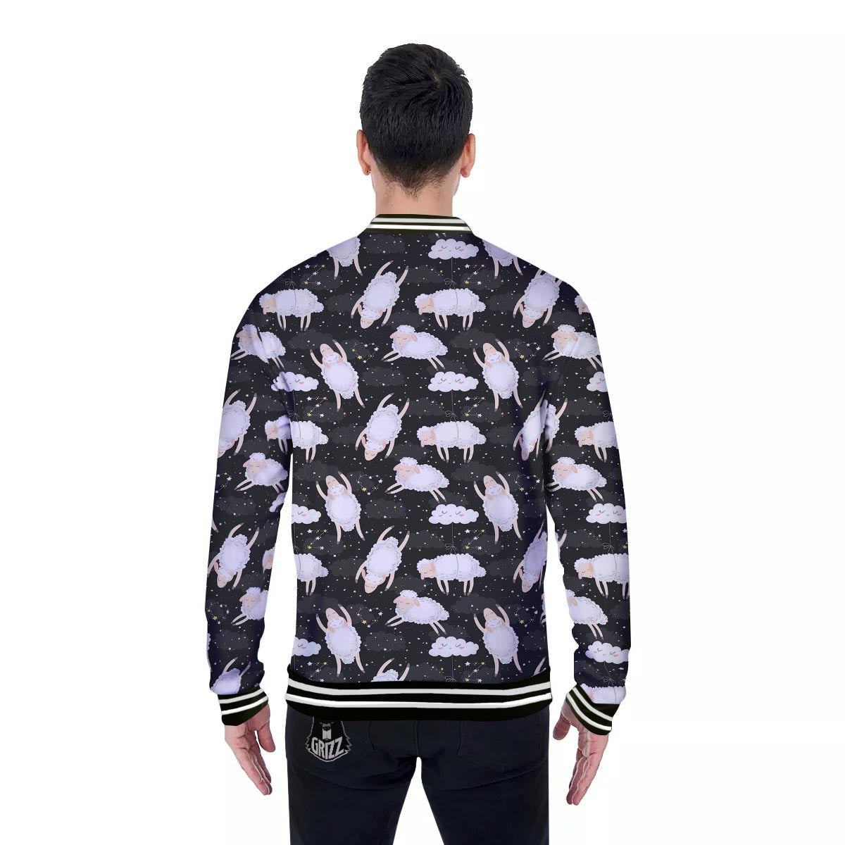 Sheep And Star Print Pattern Baseball Jacket-grizzshop