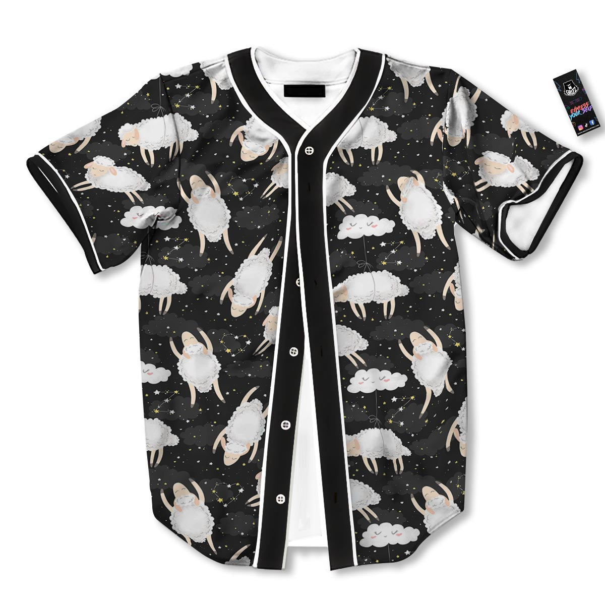 Sheep And Star Print Pattern Baseball Jersey-grizzshop