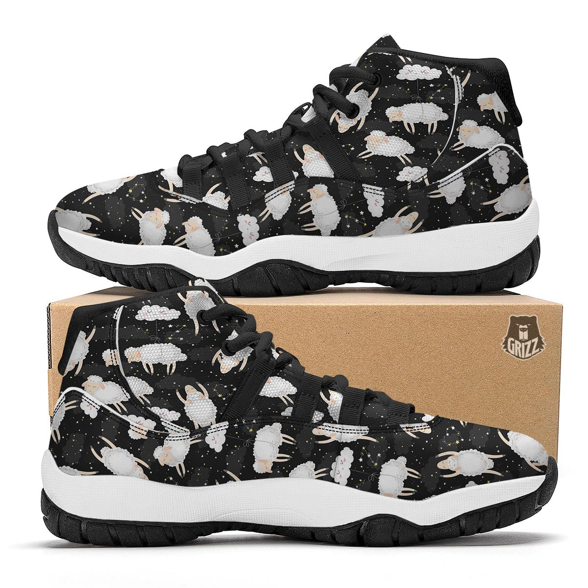 Sheep And Star Print Pattern Black Bball Shoes-grizzshop