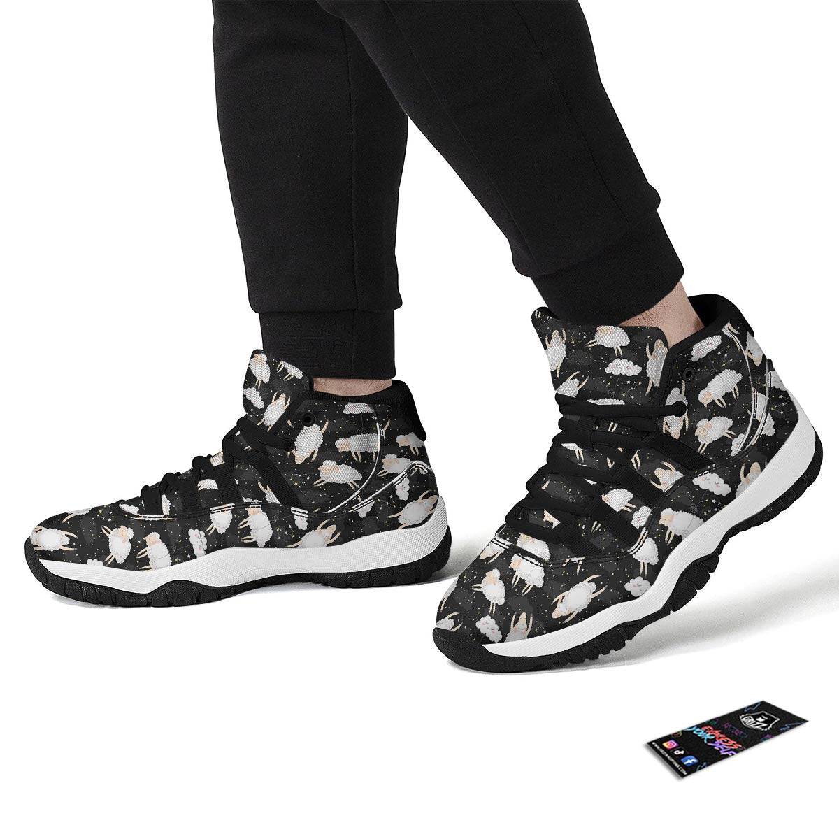 Sheep And Star Print Pattern Black Bball Shoes-grizzshop