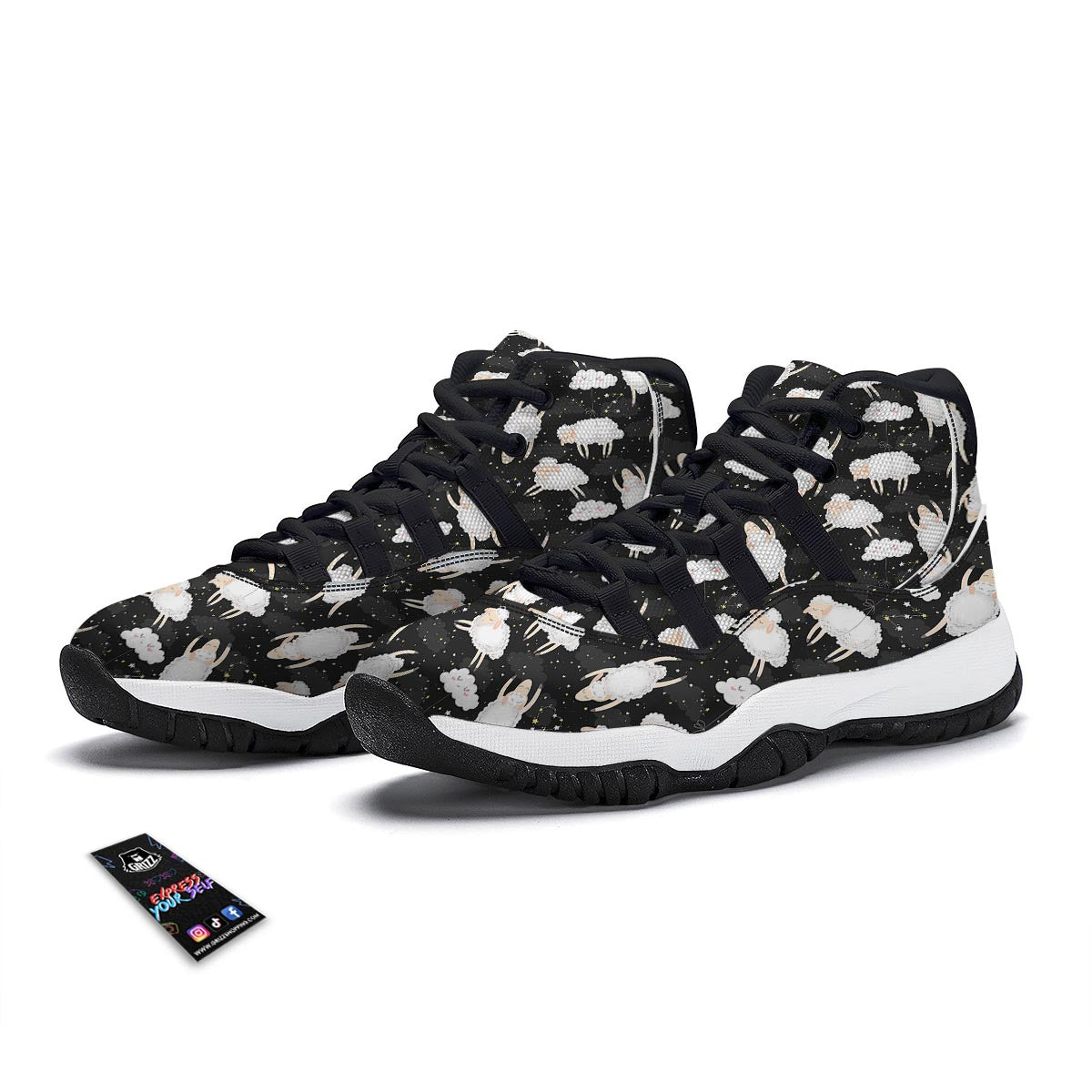 Sheep And Star Print Pattern Black Bball Shoes-grizzshop