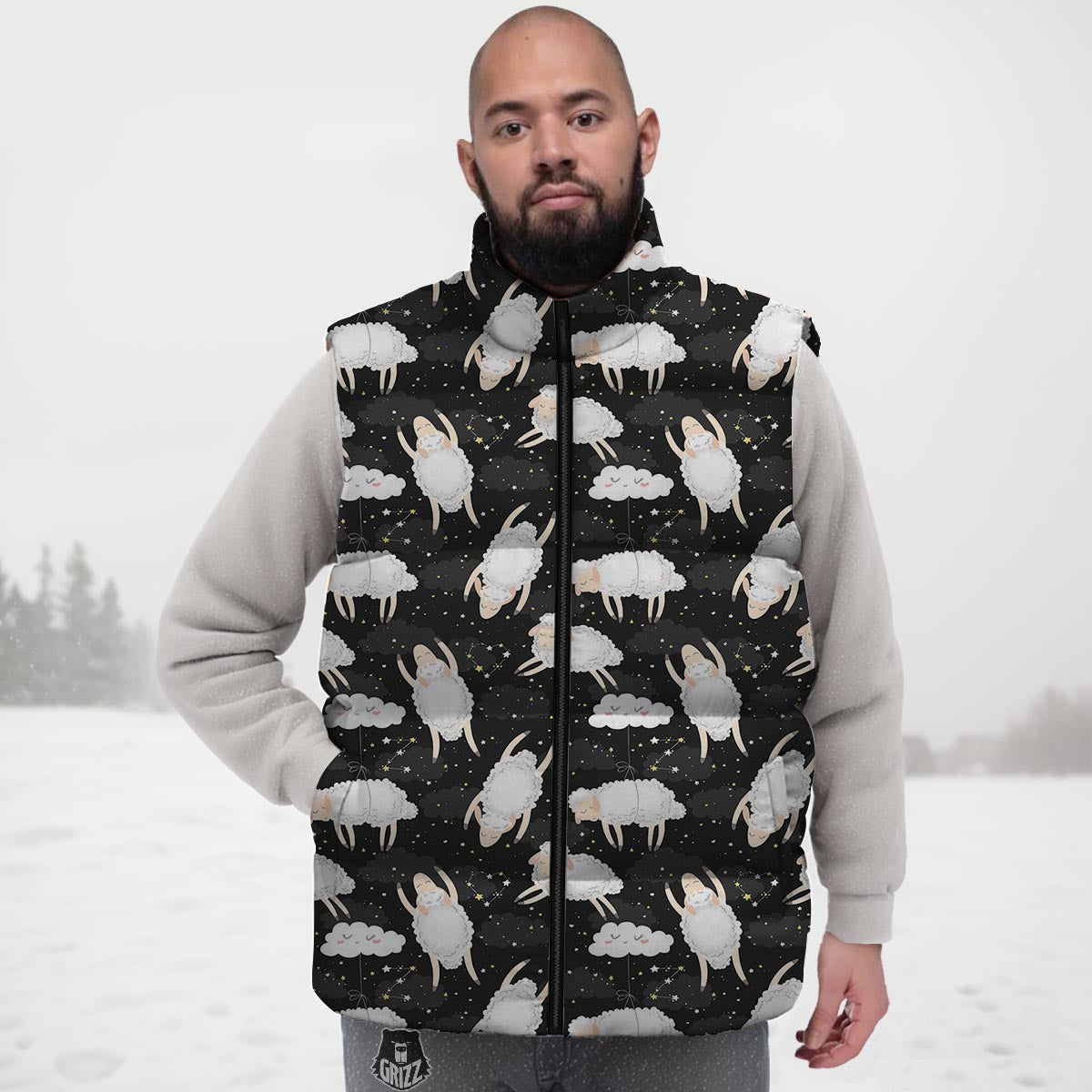 Sheep And Star Print Pattern Down Vest-grizzshop