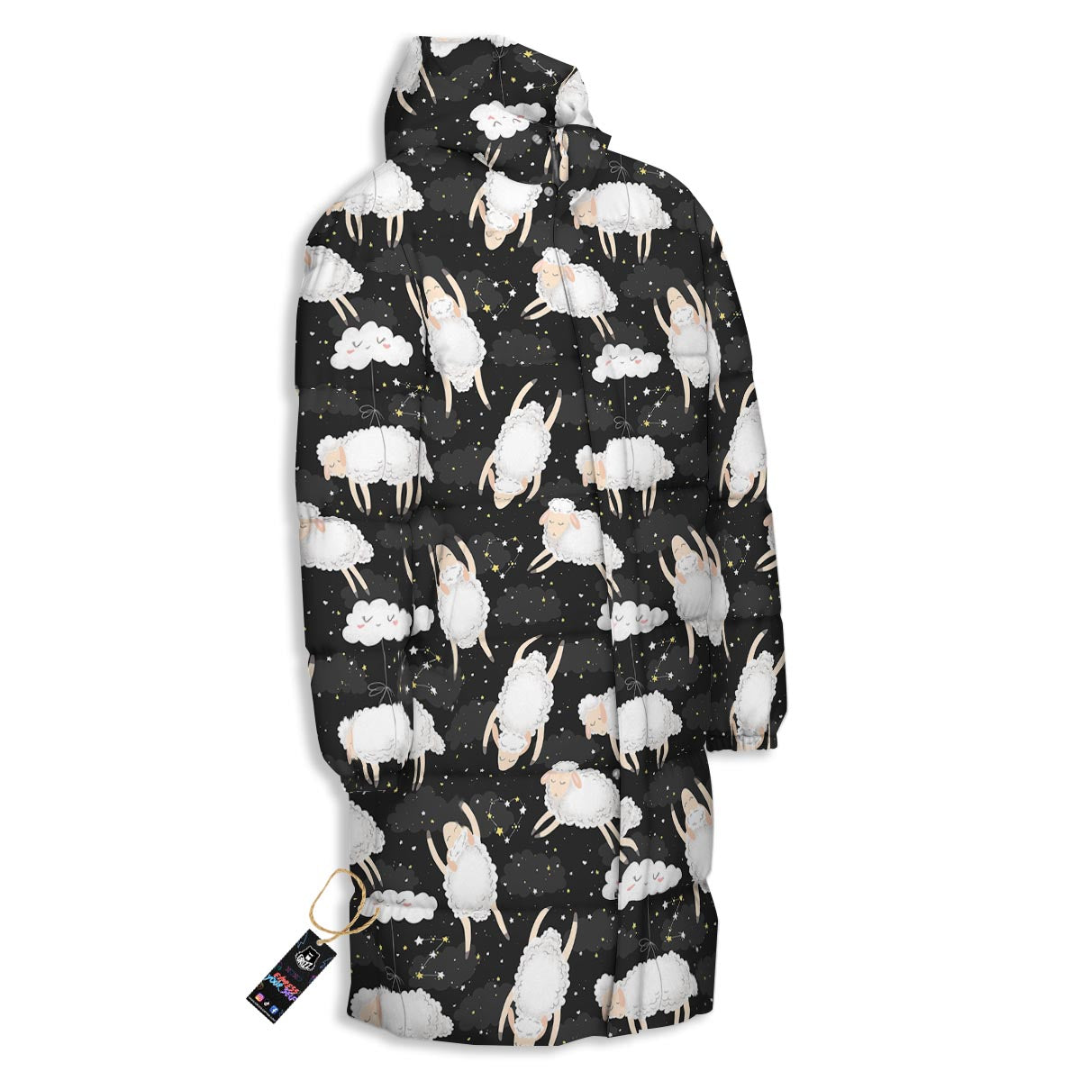 Sheep And Star Print Pattern Long Down Jacket-grizzshop