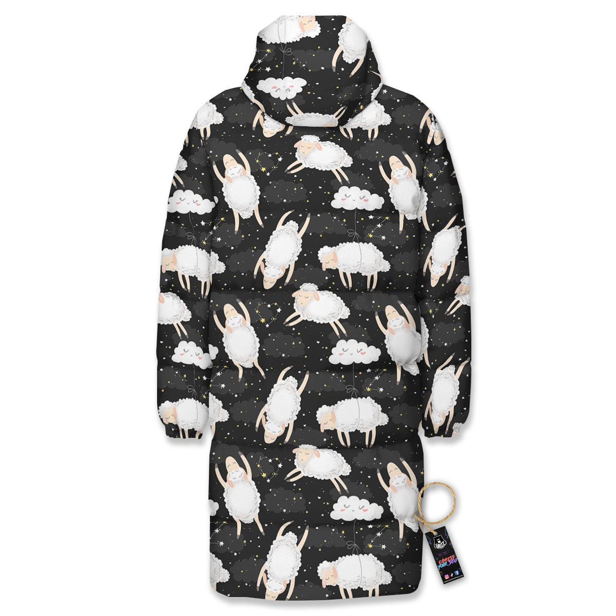 Sheep And Star Print Pattern Long Down Jacket-grizzshop