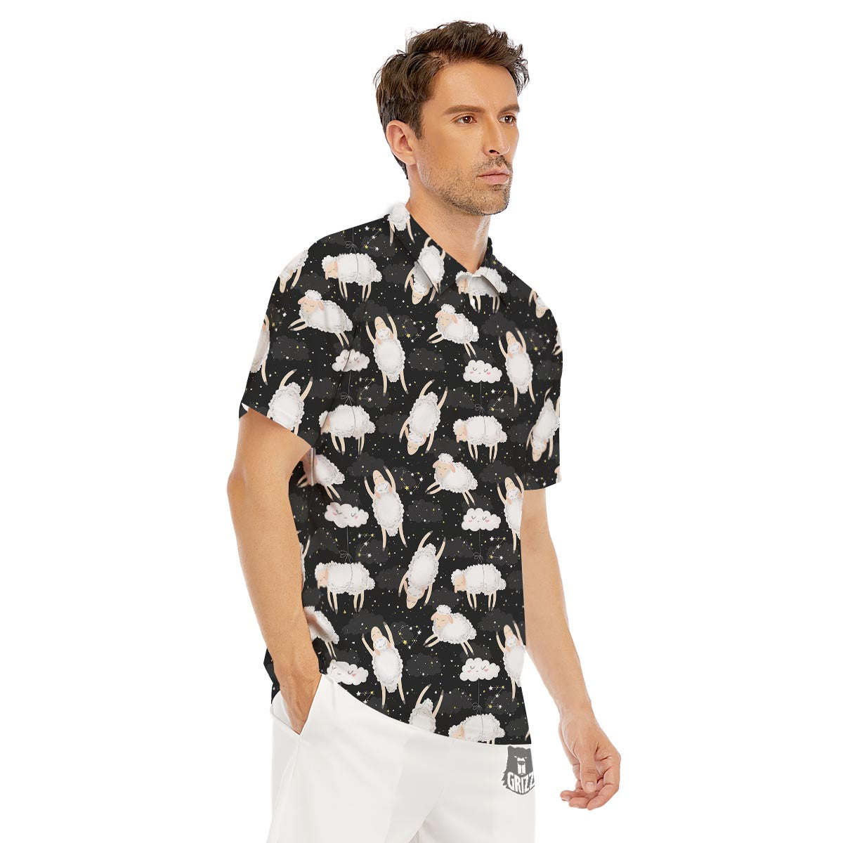 Sheep And Star Print Pattern Men's Golf Shirts-grizzshop