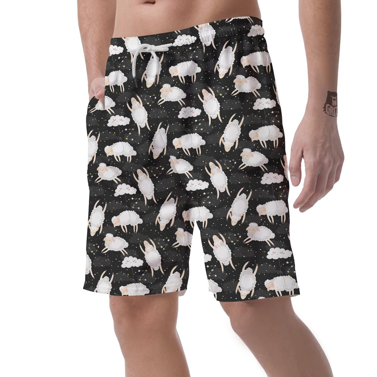 Sheep And Star Print Pattern Men's Shorts-grizzshop