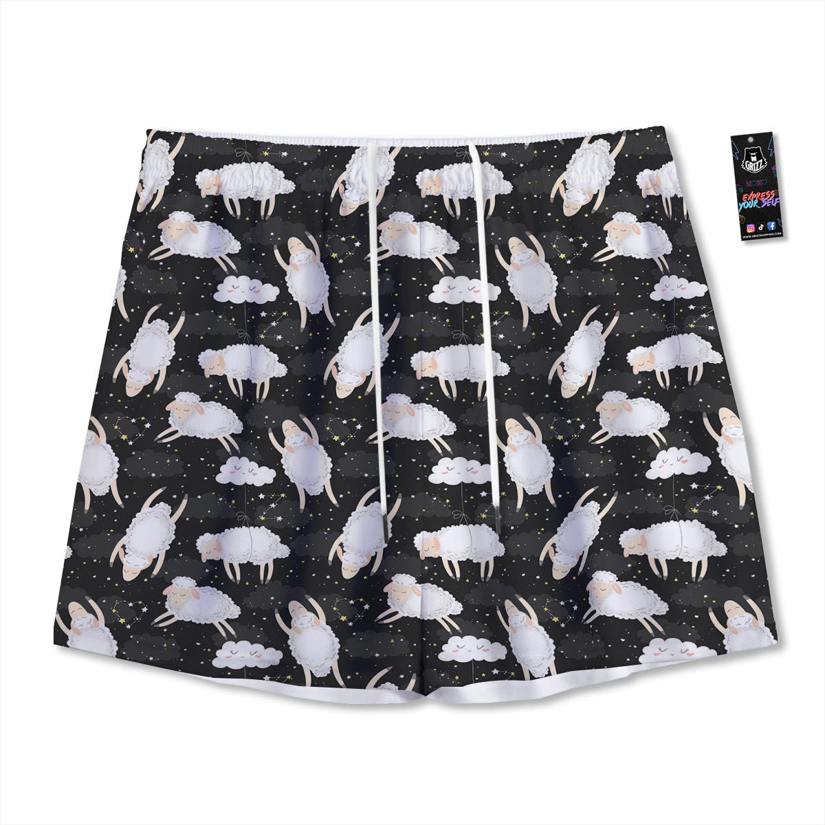 Sheep And Star Print Pattern Mesh Shorts