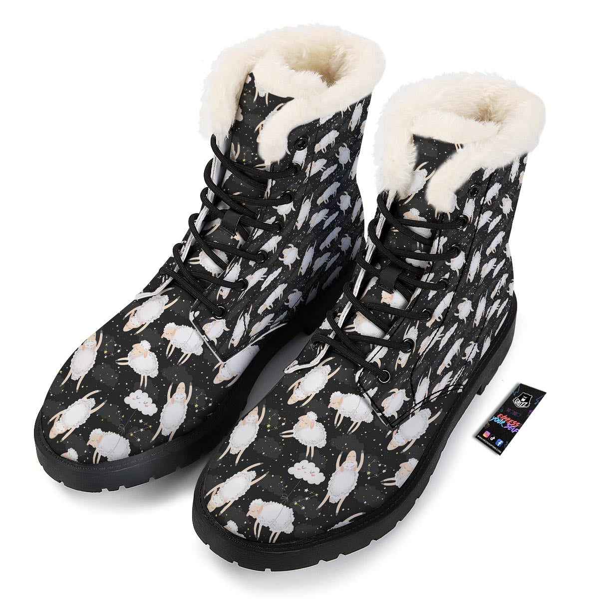 Sheep And Star Print Pattern Winter Boots-grizzshop