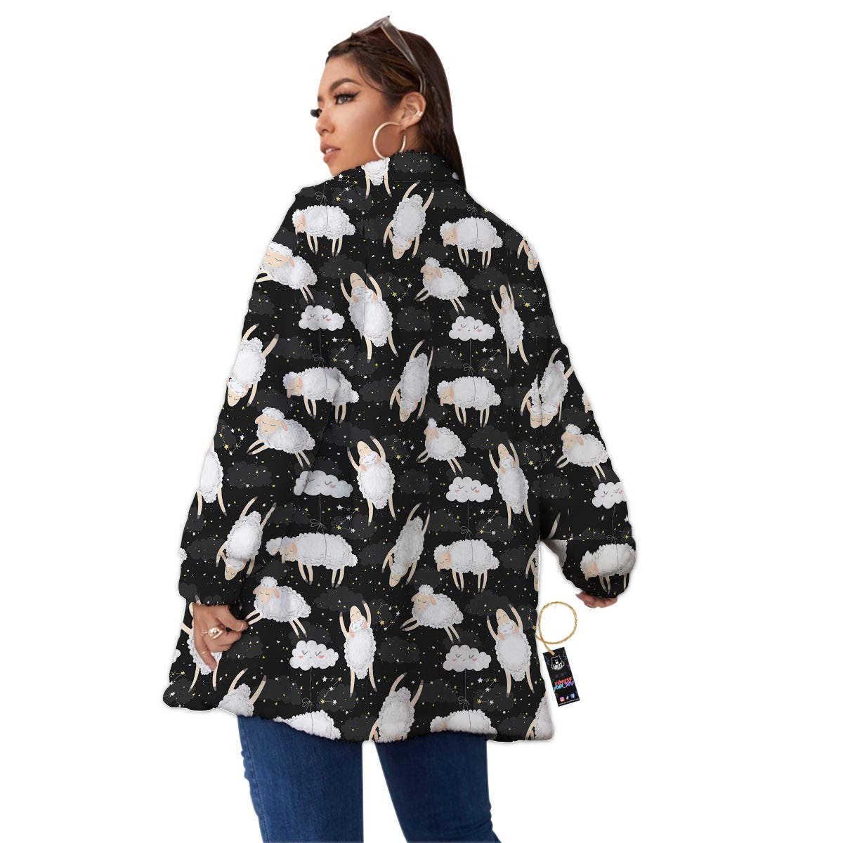 Sheep And Star Print Pattern Women's Sherpa Jacket-grizzshop