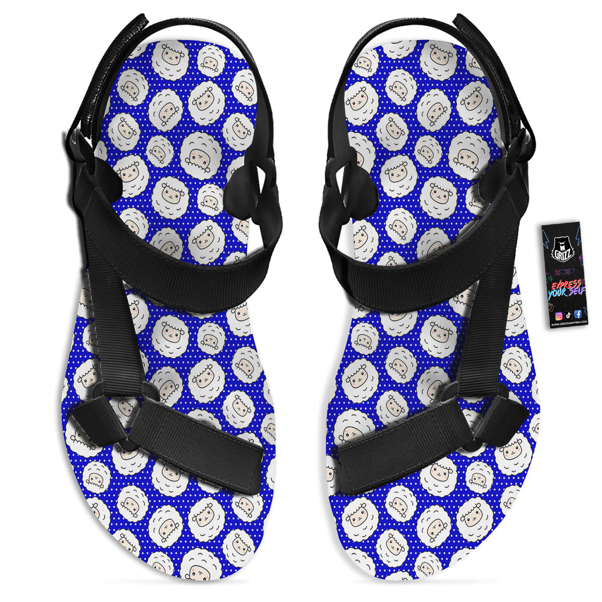 Sheep Cartoon Print Pattern Black Open Toe Sandals-grizzshop