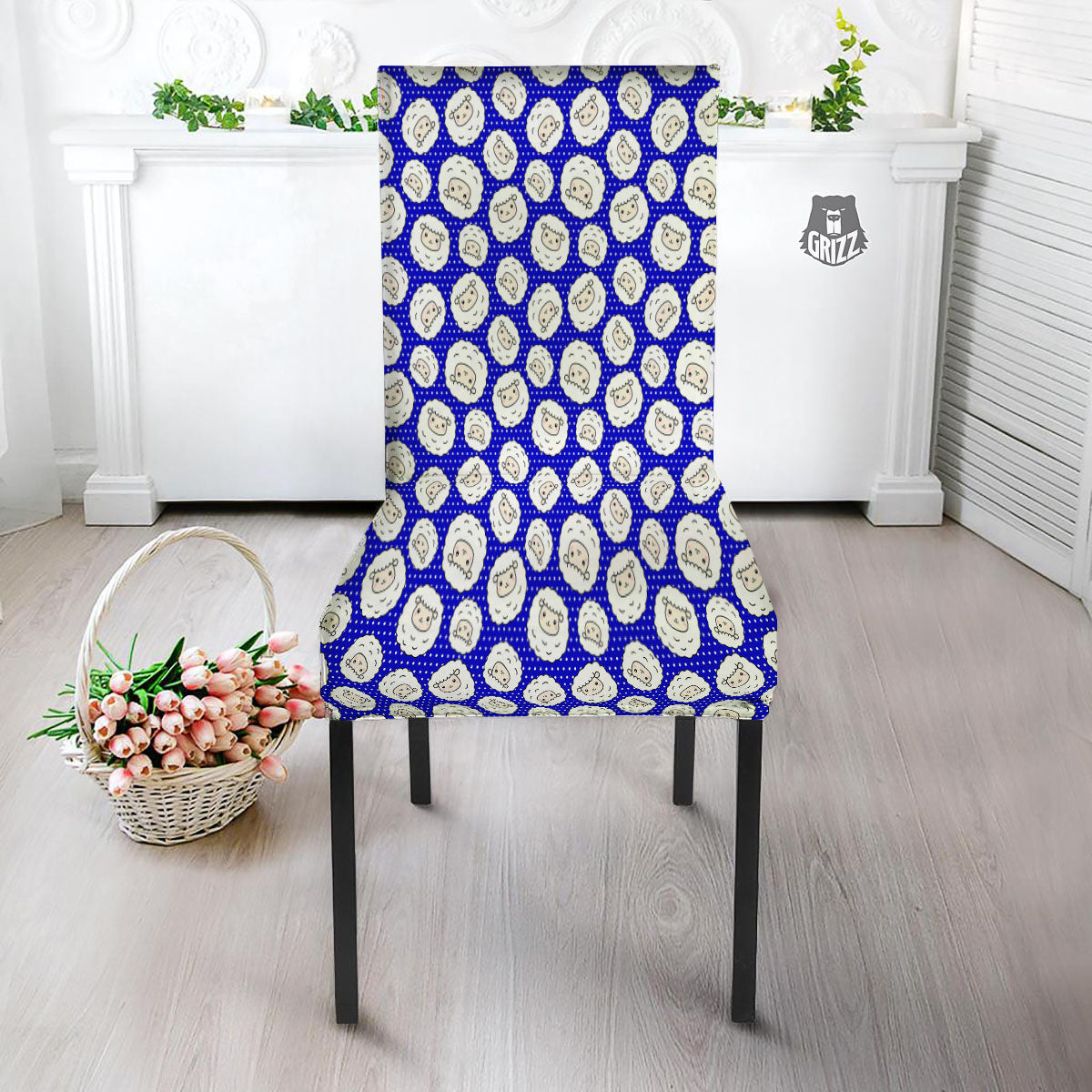 Sheep Cartoon Print Pattern Dining Chair Slipcover-grizzshop