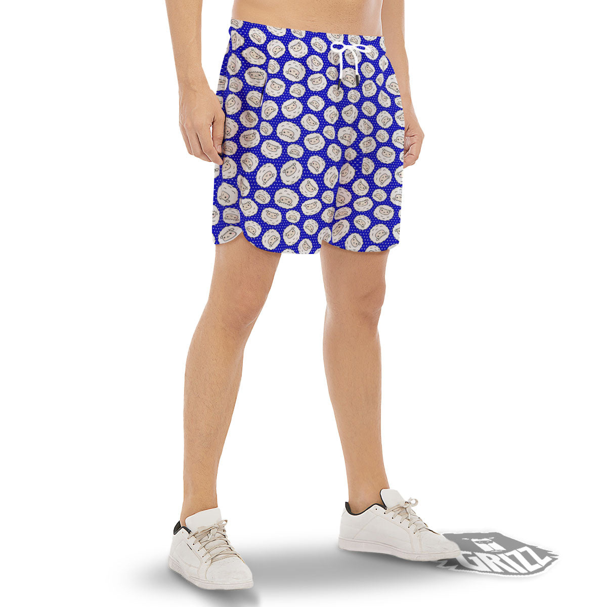 Sheep Cartoon Print Pattern Men's Gym Shorts-grizzshop