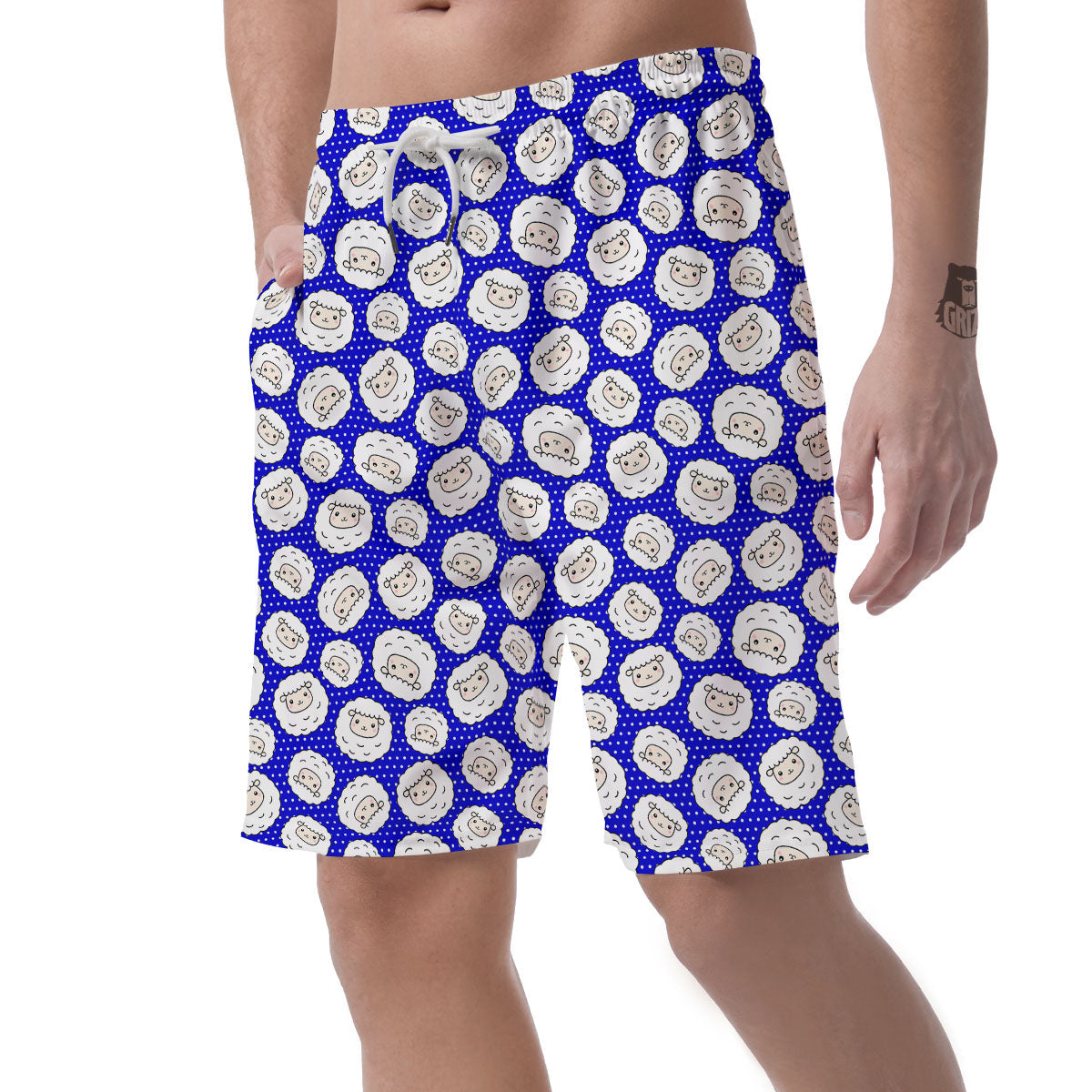 Sheep Cartoon Print Pattern Men's Shorts-grizzshop