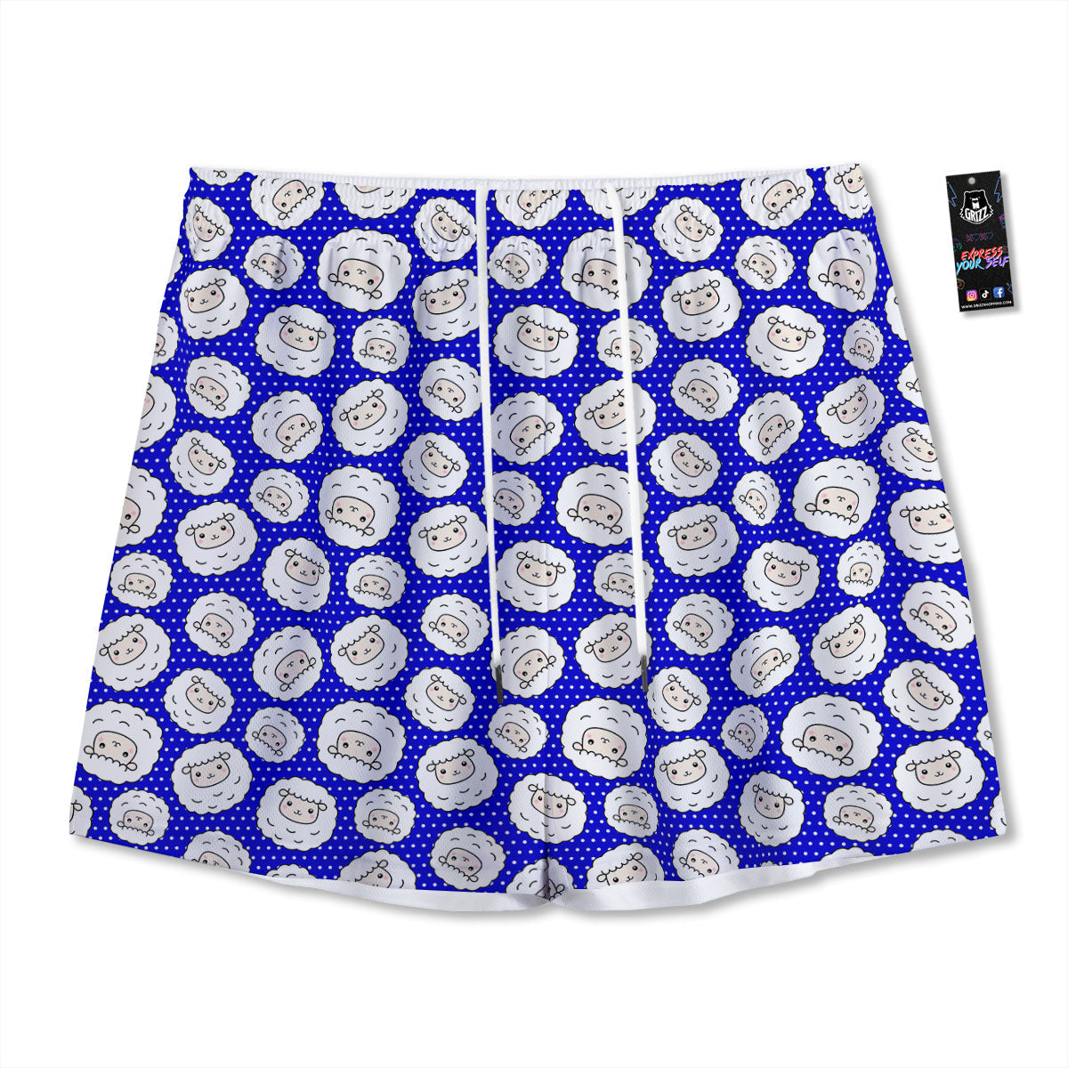 Sheep Cartoon Print Pattern Mesh Shorts-grizzshop