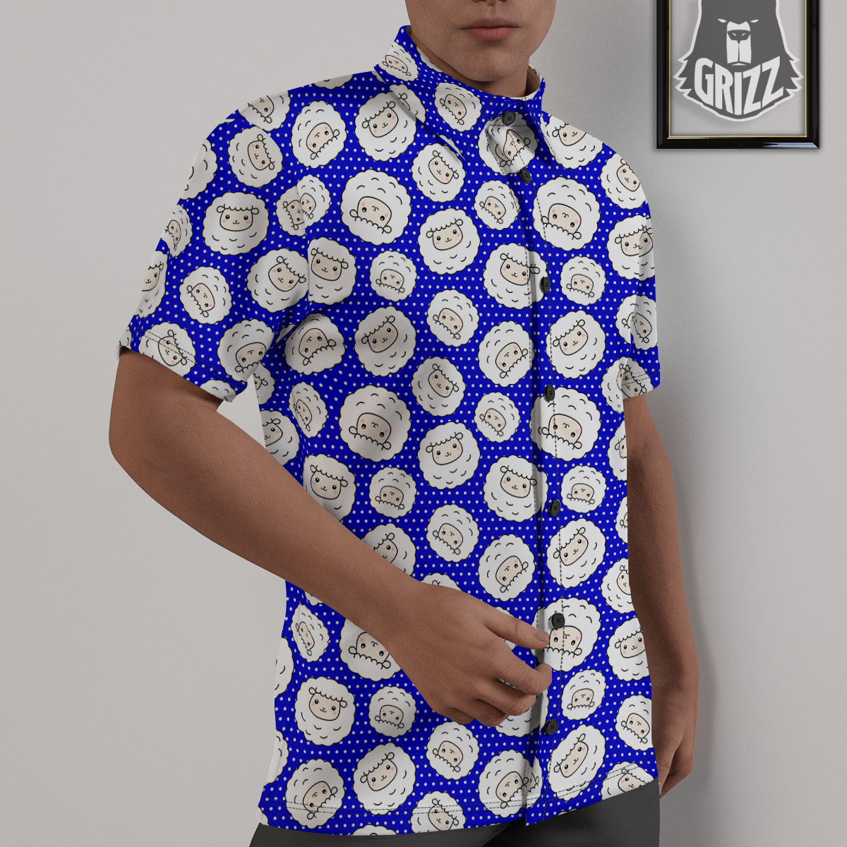 Sheep Cartoon Print Pattern Untucked Shirts-grizzshop