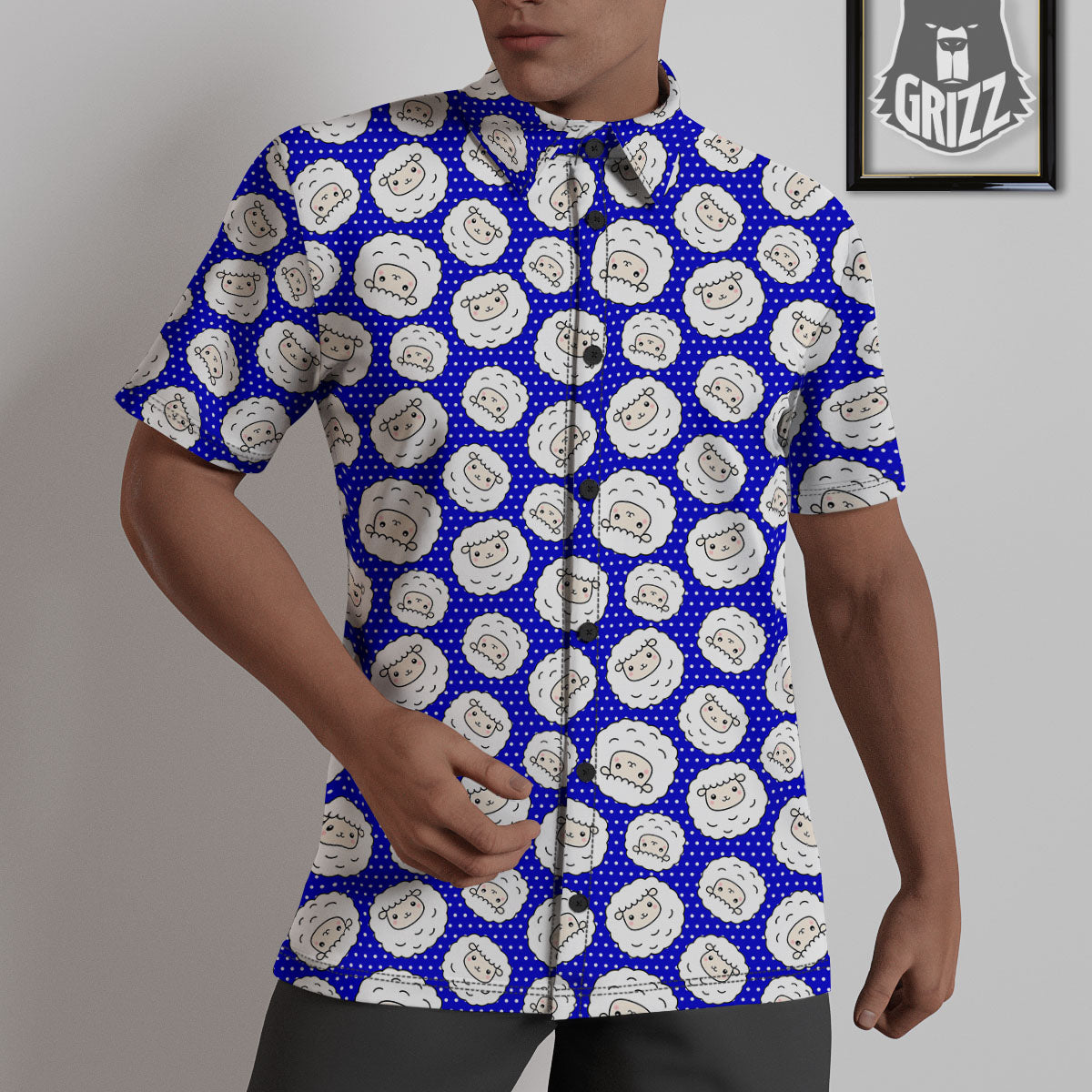 Sheep Cartoon Print Pattern Untucked Shirts-grizzshop