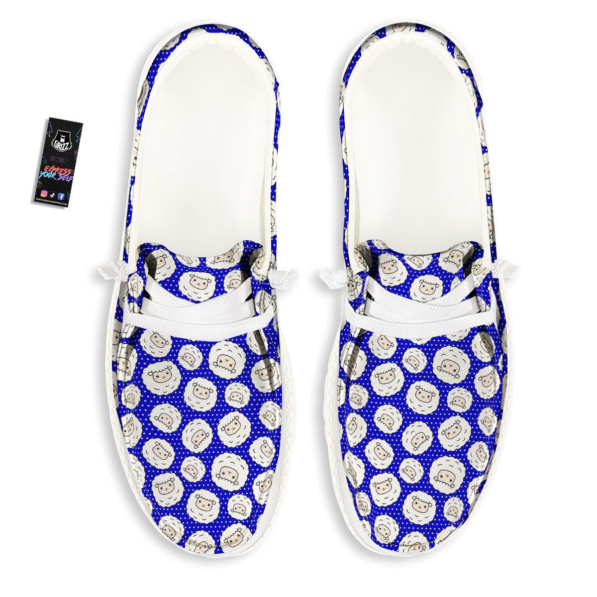 Sheep Cartoon Print Pattern White Loafers-grizzshop
