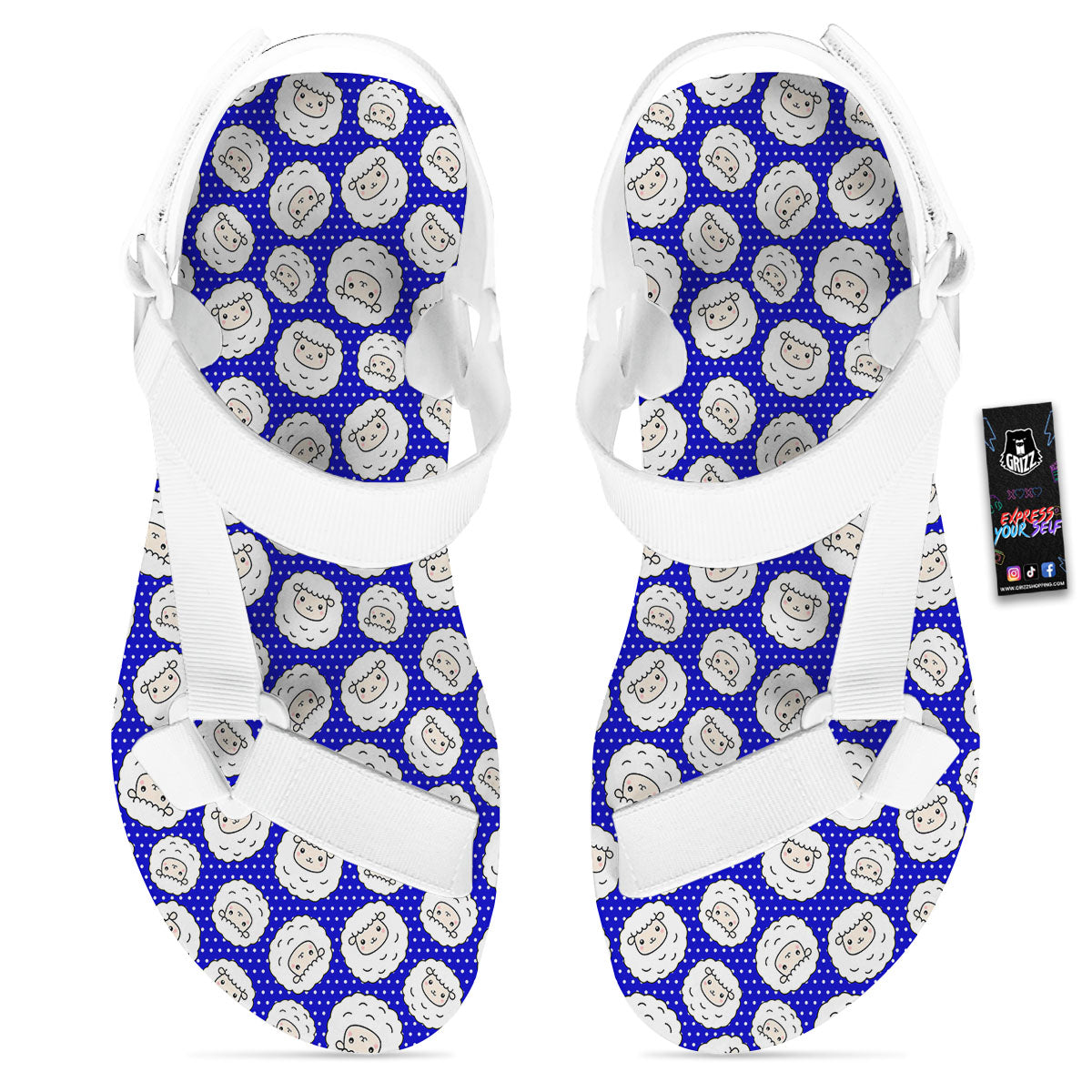 Sheep Cartoon Print Pattern White Open Toe Sandals-grizzshop