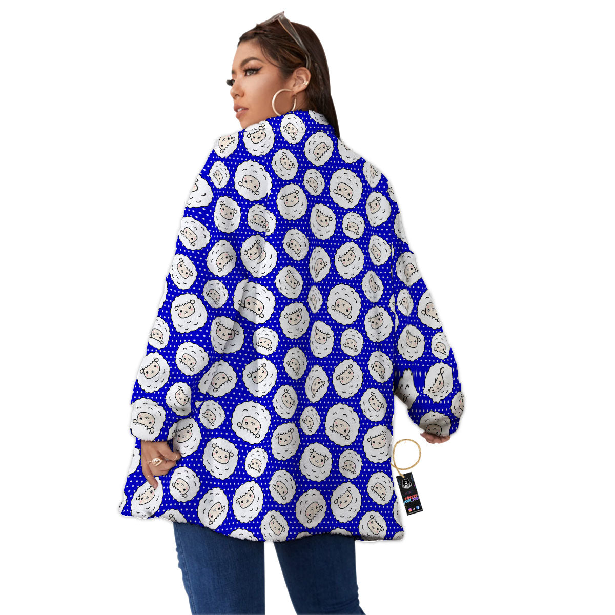 Sheep Cartoon Print Pattern Women's Sherpa Jacket-grizzshop