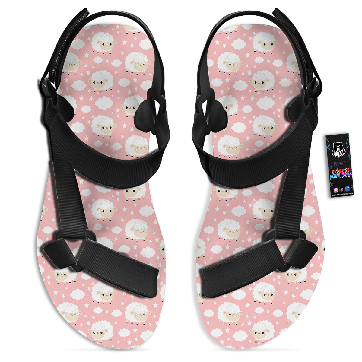 Sheep Cute Print Pattern Black Open Toe Sandals-grizzshop