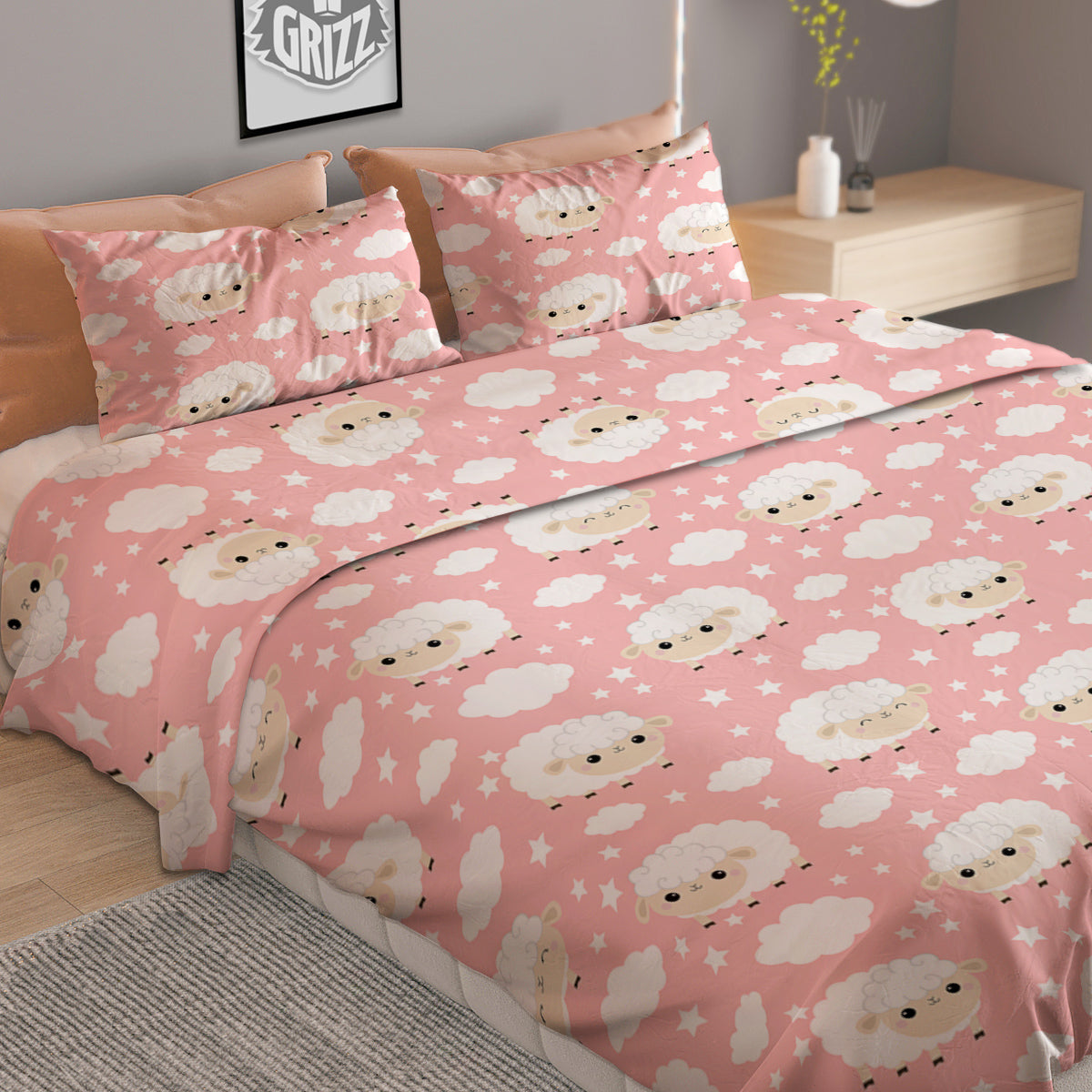 Sheep Cute Print Pattern Duvet Cover Bedding Set-grizzshop