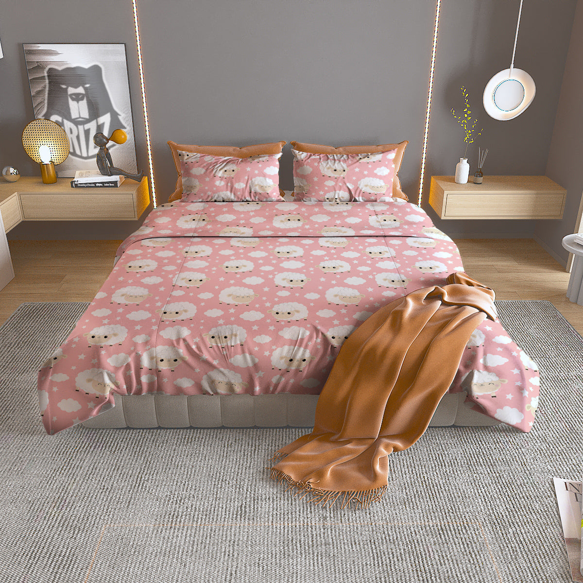 Sheep Cute Print Pattern Duvet Cover Bedding Set-grizzshop