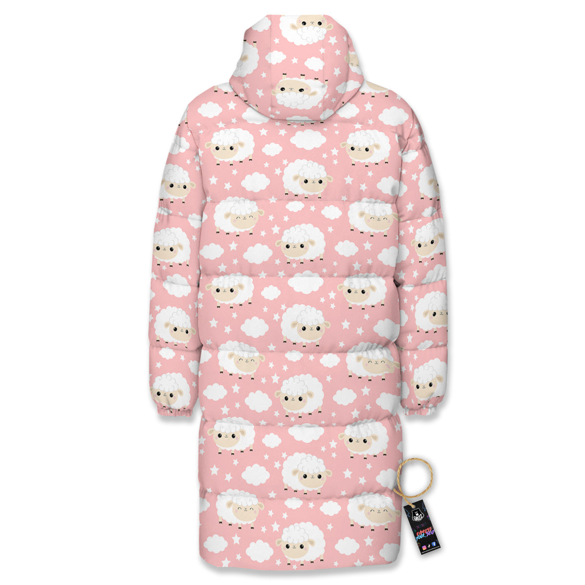 Sheep Cute Print Pattern Long Down Jacket-grizzshop