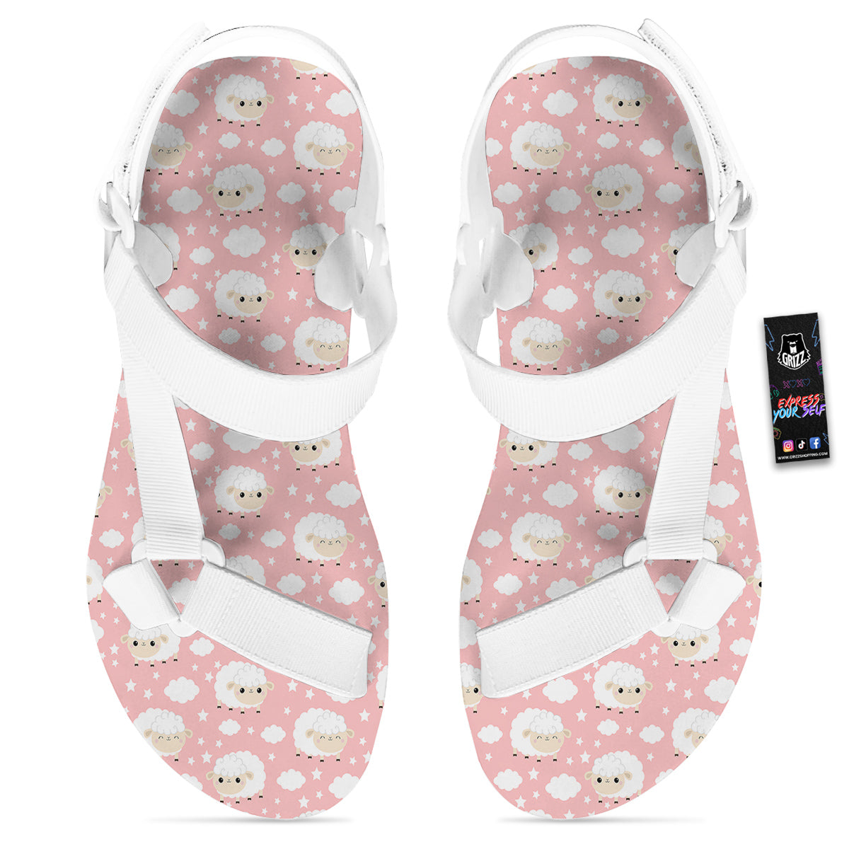 Sheep Cute Print Pattern White Open Toe Sandals-grizzshop