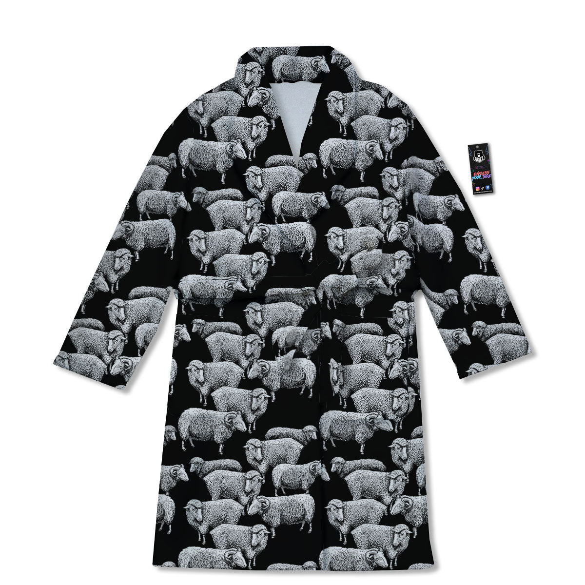 Sheep Doodle Print Pattern Bathrobe-grizzshop