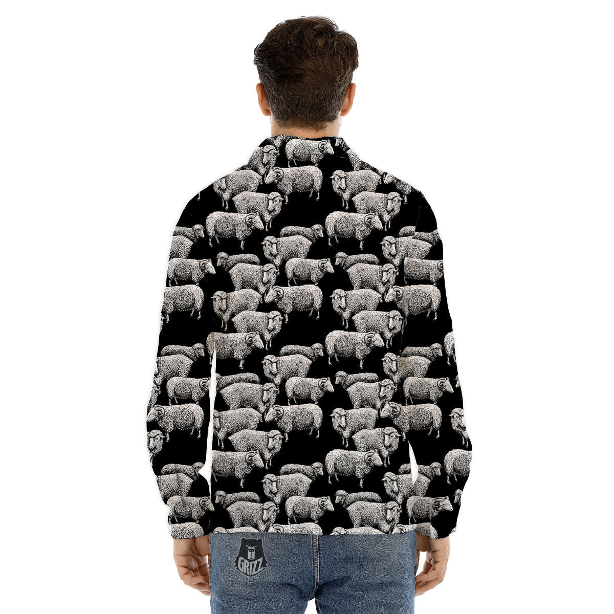 Sheep Doodle Print Pattern Men's Dress Shirts-grizzshop
