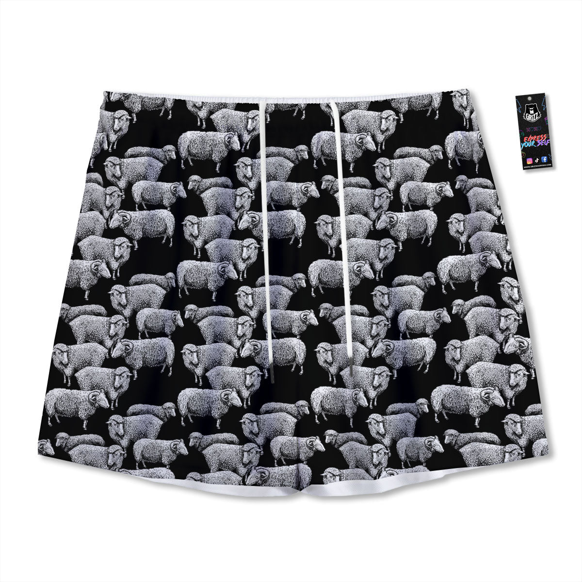 Sheep Doodle Print Pattern Mesh Shorts-grizzshop