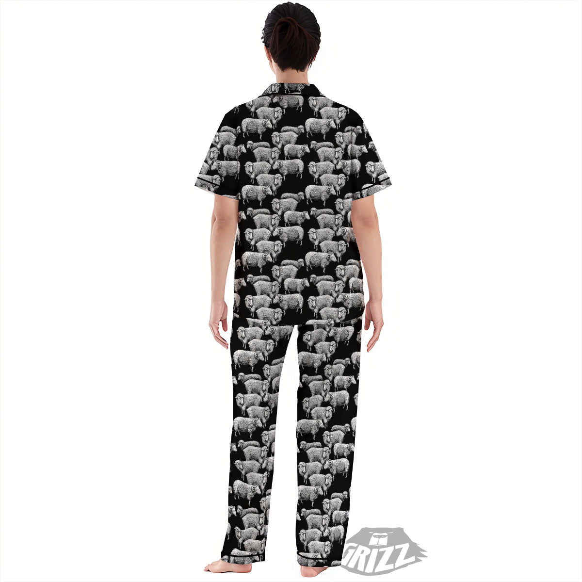 Sheep Doodle Print Pattern Women's Pajamas Set-grizzshop