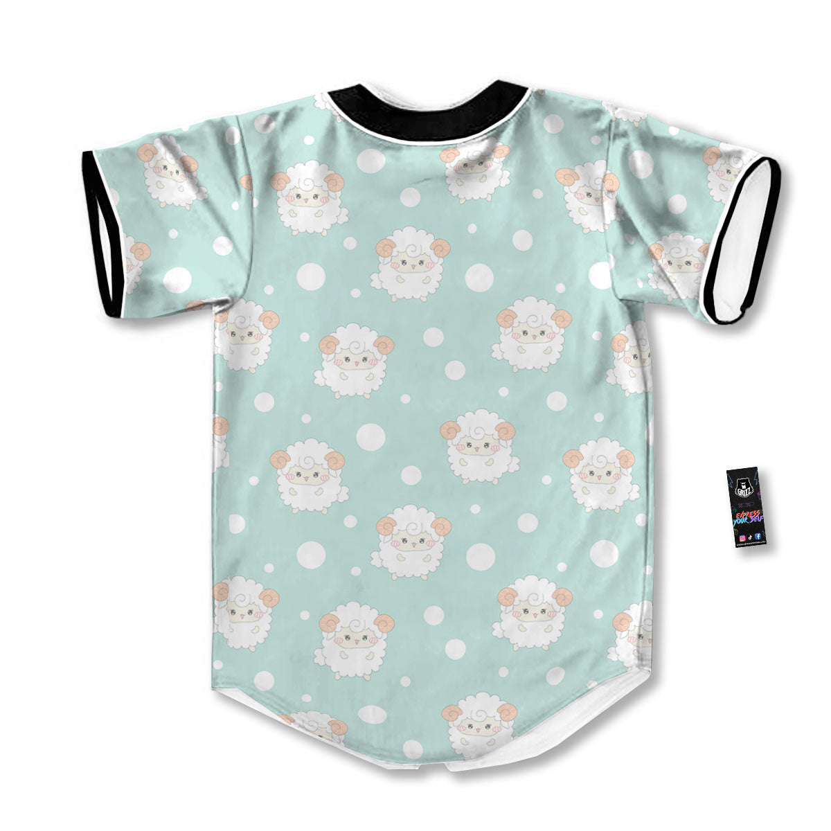 Sheep Kawaii Print Pattern Baseball Jersey-grizzshop
