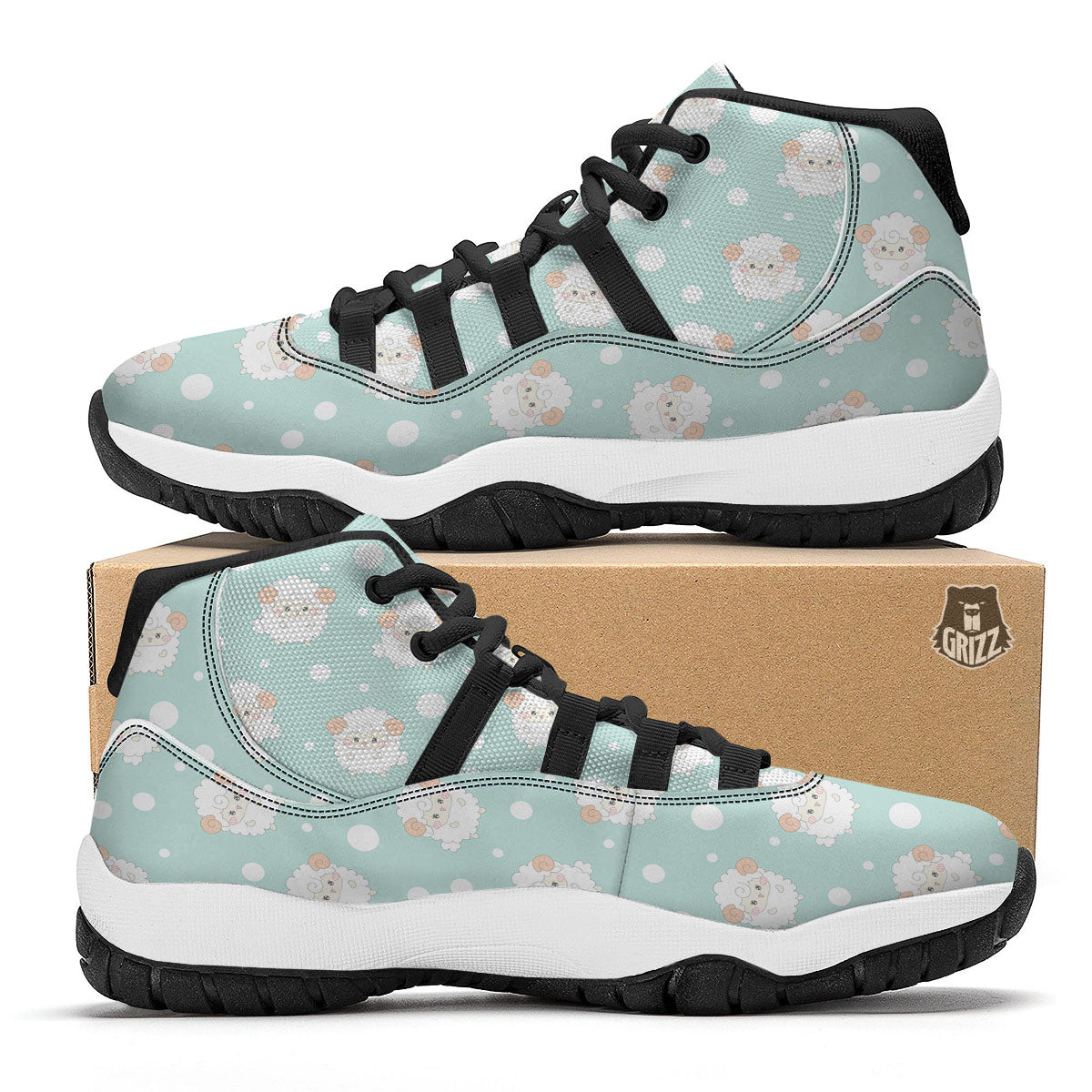 Sheep Kawaii Print Pattern Black Bball Shoes-grizzshop