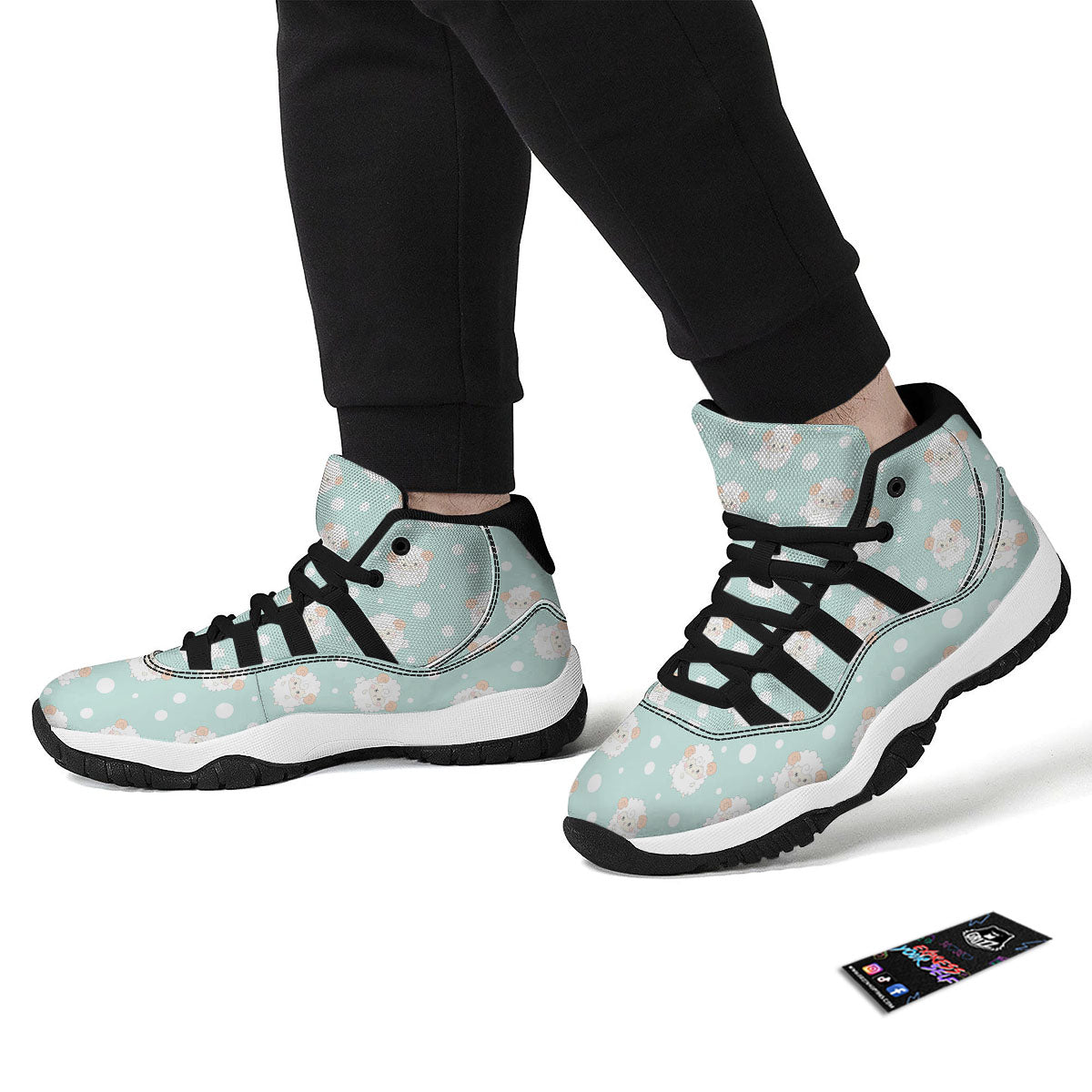 Sheep Kawaii Print Pattern Black Bball Shoes-grizzshop