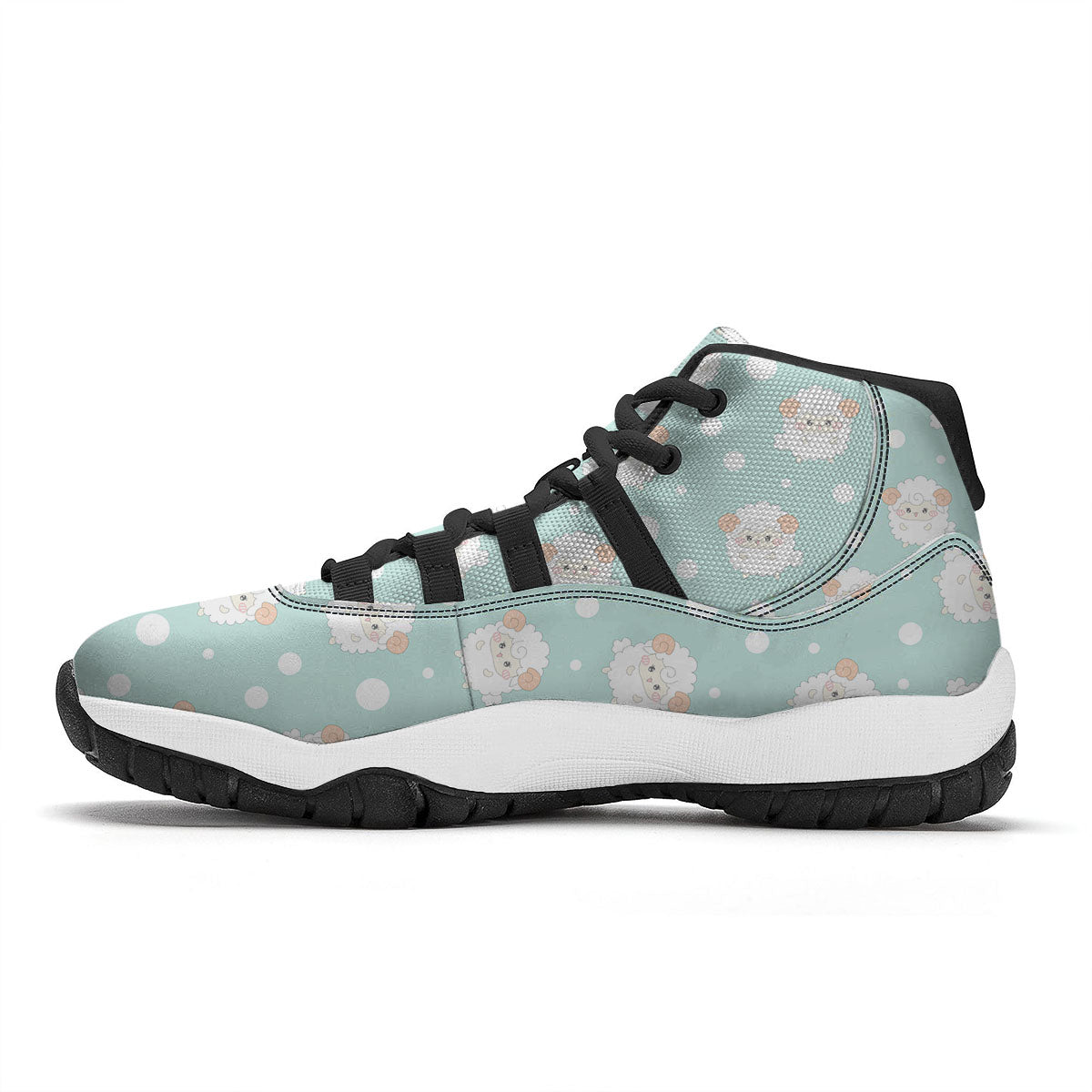 Sheep Kawaii Print Pattern Black Bball Shoes-grizzshop