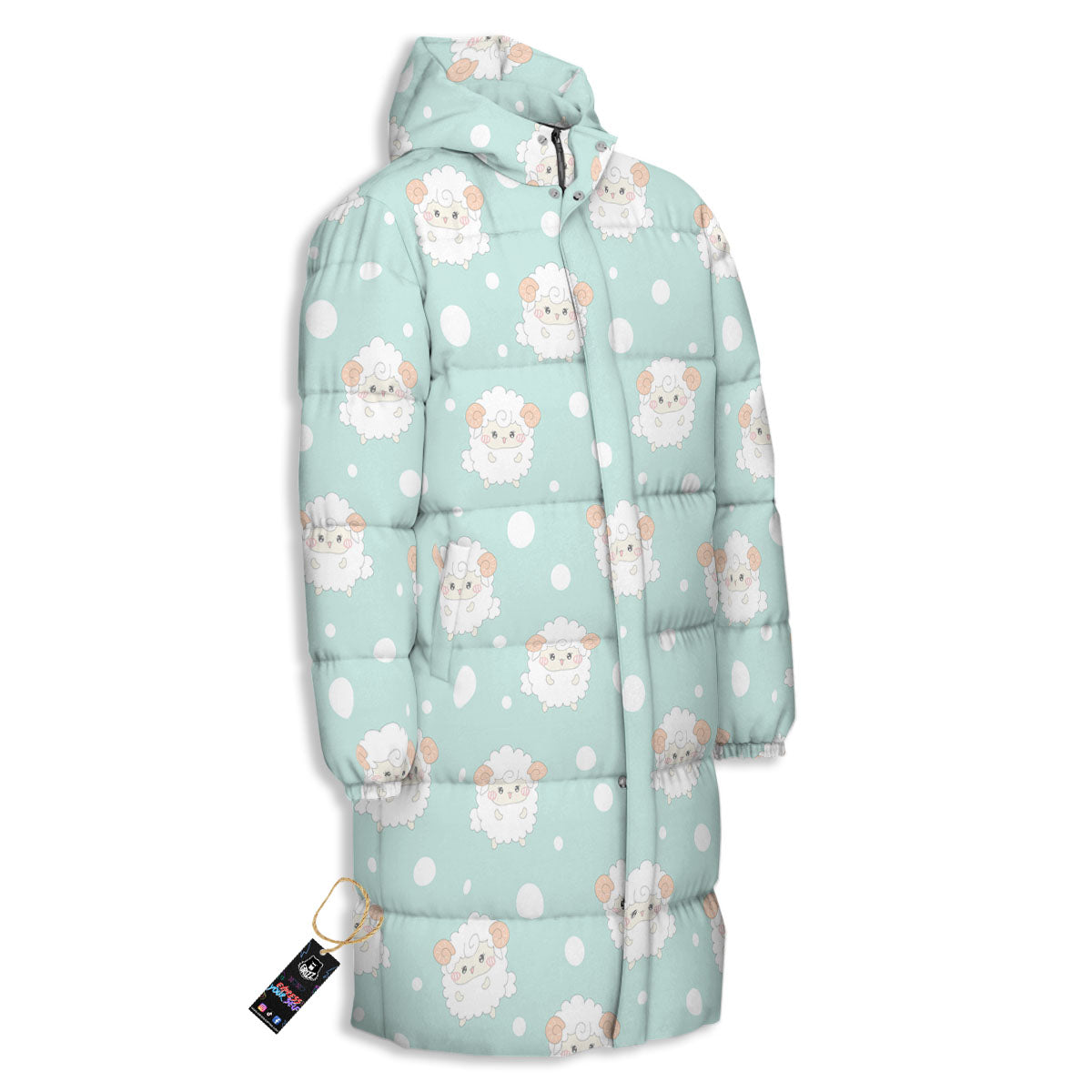 Sheep Kawaii Print Pattern Long Down Jacket-grizzshop