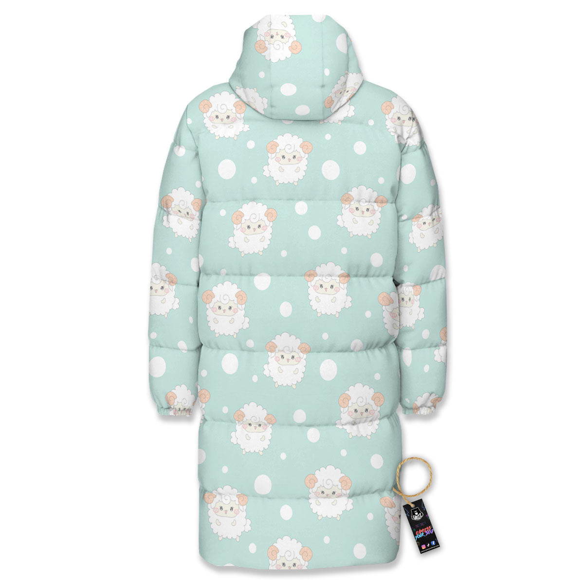 Sheep Kawaii Print Pattern Long Down Jacket-grizzshop