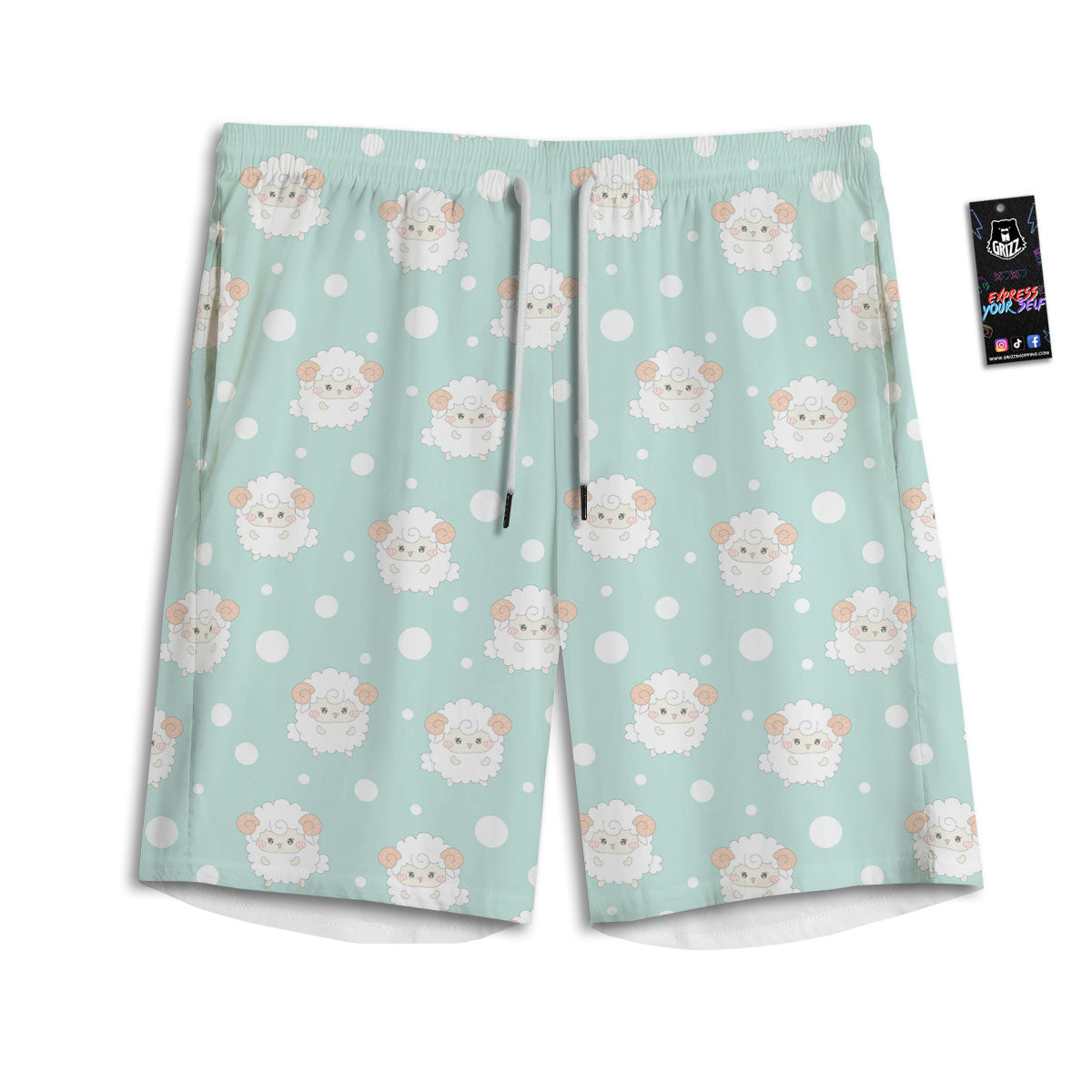 Sheep Kawaii Print Pattern Men's Athletic Shorts