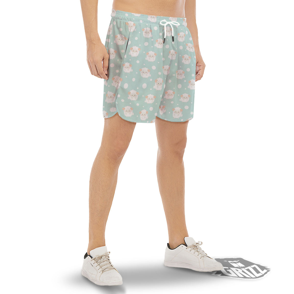 Sheep Kawaii Print Pattern Men's Gym Shorts-grizzshop