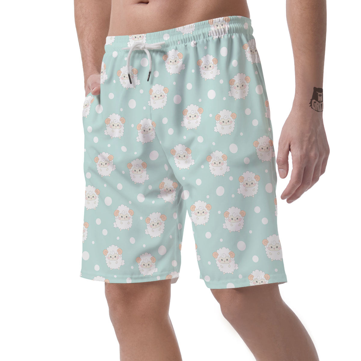 Sheep Kawaii Print Pattern Men's Shorts-grizzshop