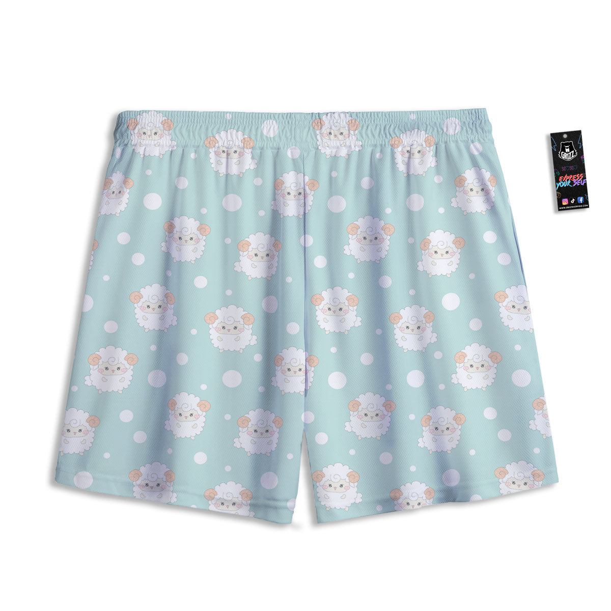 Sheep Kawaii Print Pattern Mesh Shorts