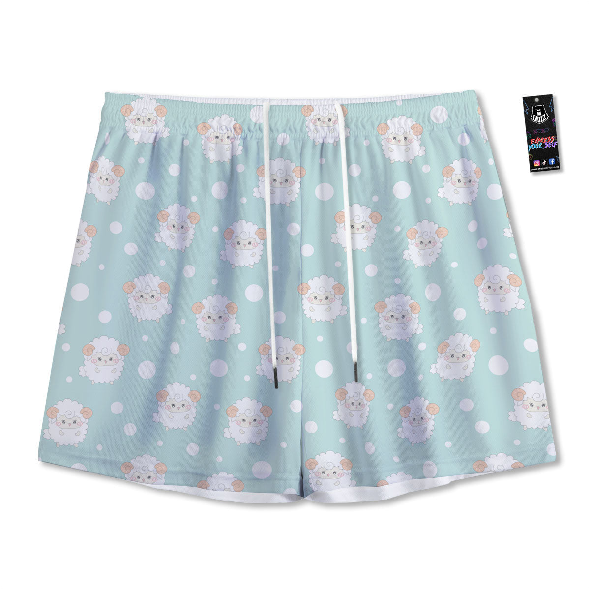 Sheep Kawaii Print Pattern Mesh Shorts