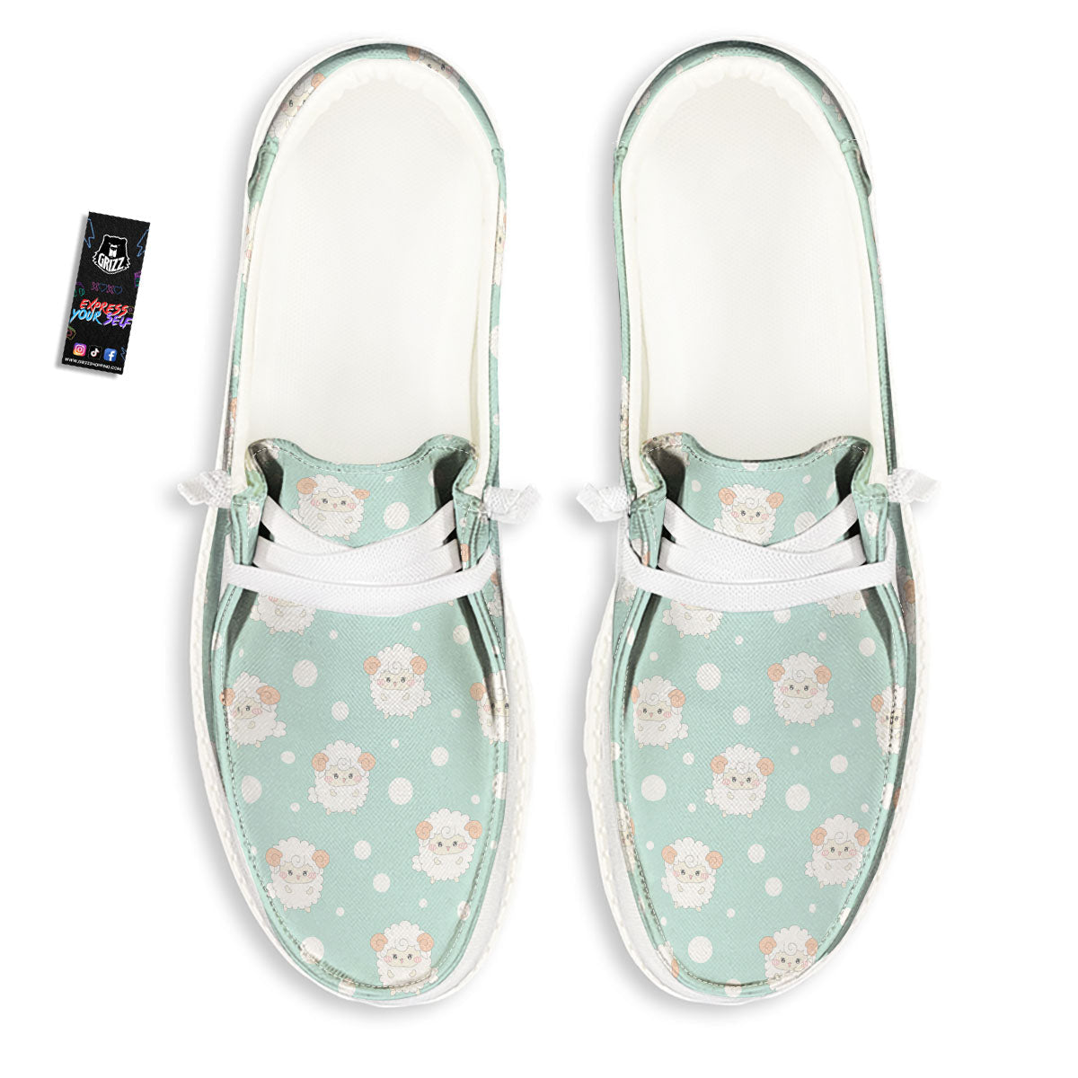 Sheep Kawaii Print Pattern White Loafers-grizzshop