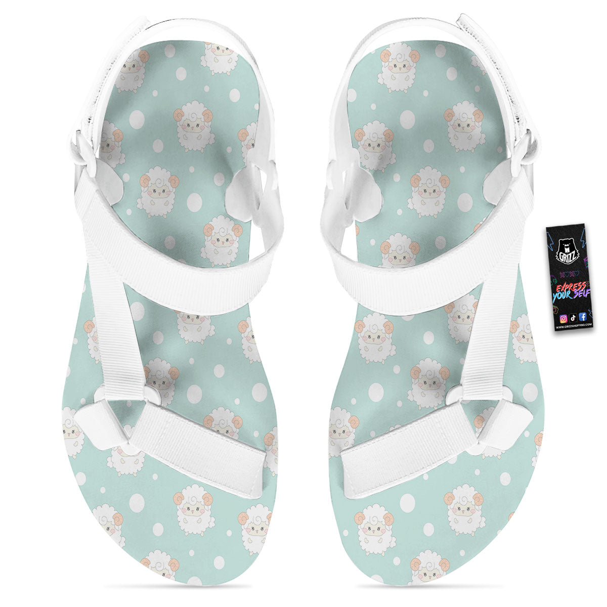 Sheep Kawaii Print Pattern White Open Toe Sandals-grizzshop