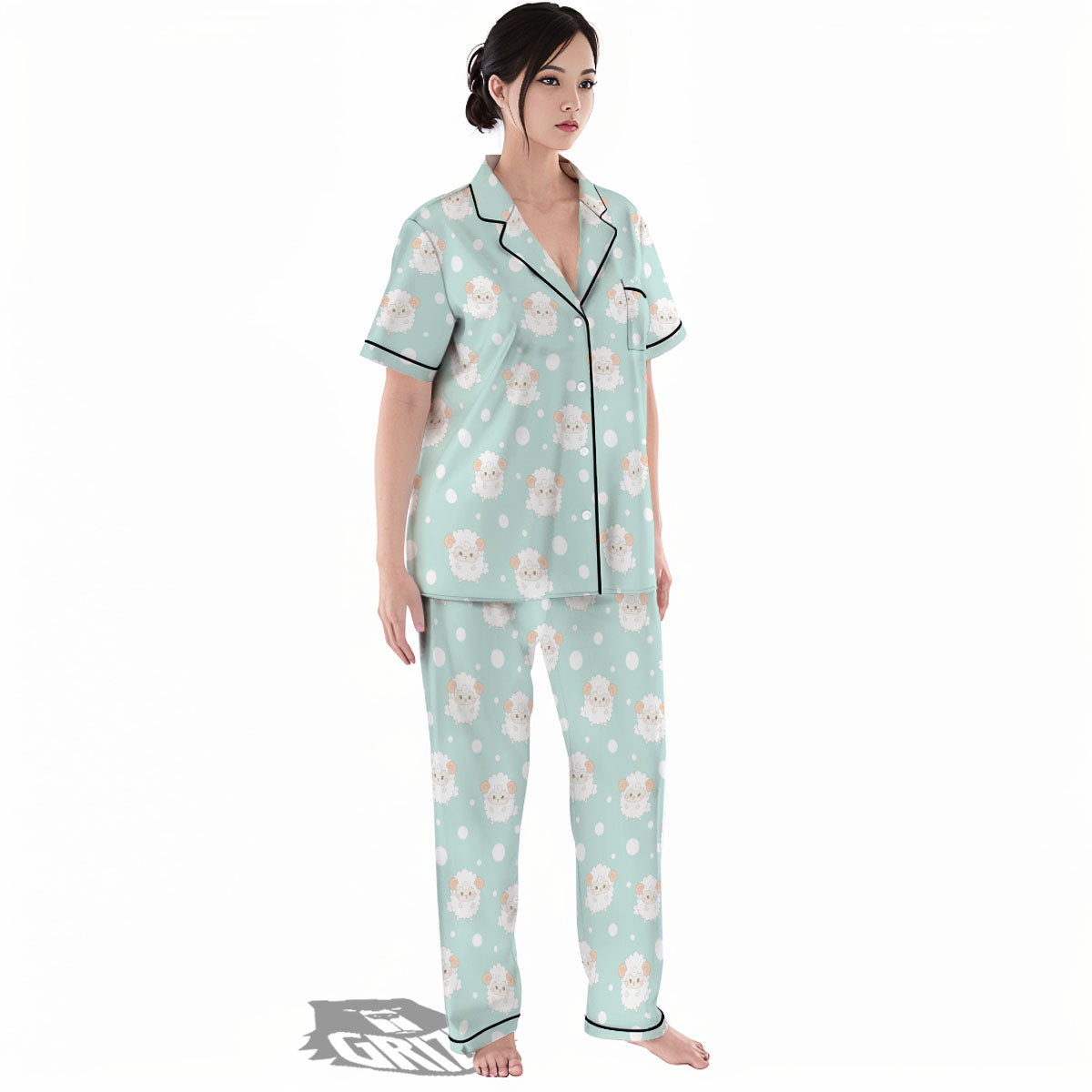 Sheep Kawaii Print Pattern Women's Pajamas Set-grizzshop