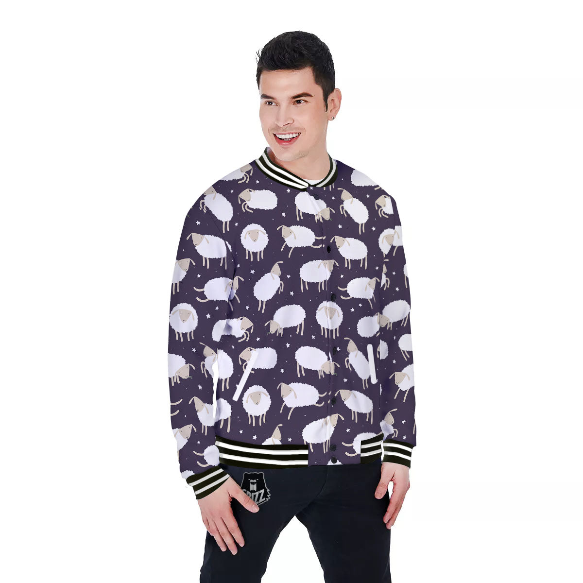 Sheep Print Pattern Baseball Jacket-grizzshop