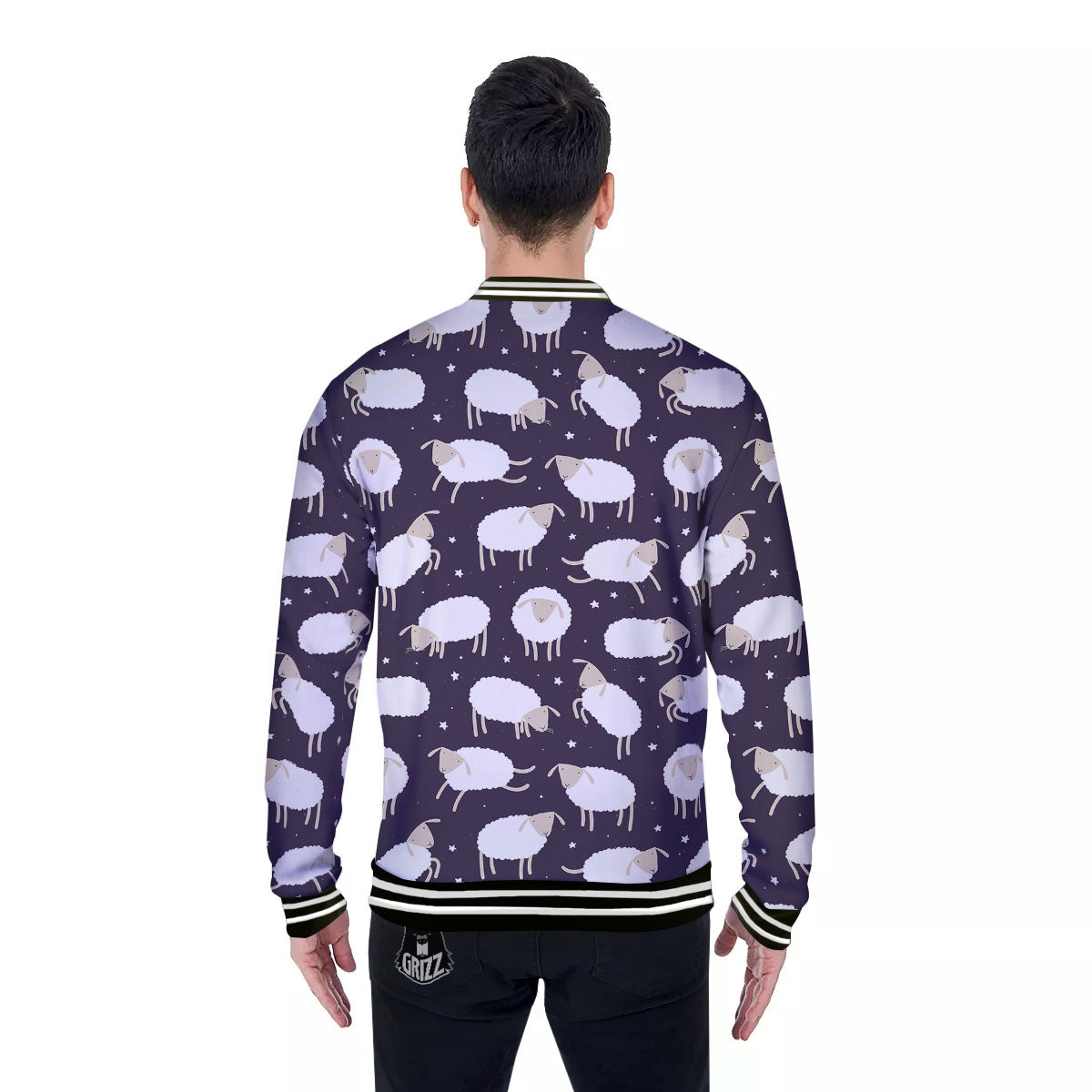 Sheep Print Pattern Baseball Jacket-grizzshop